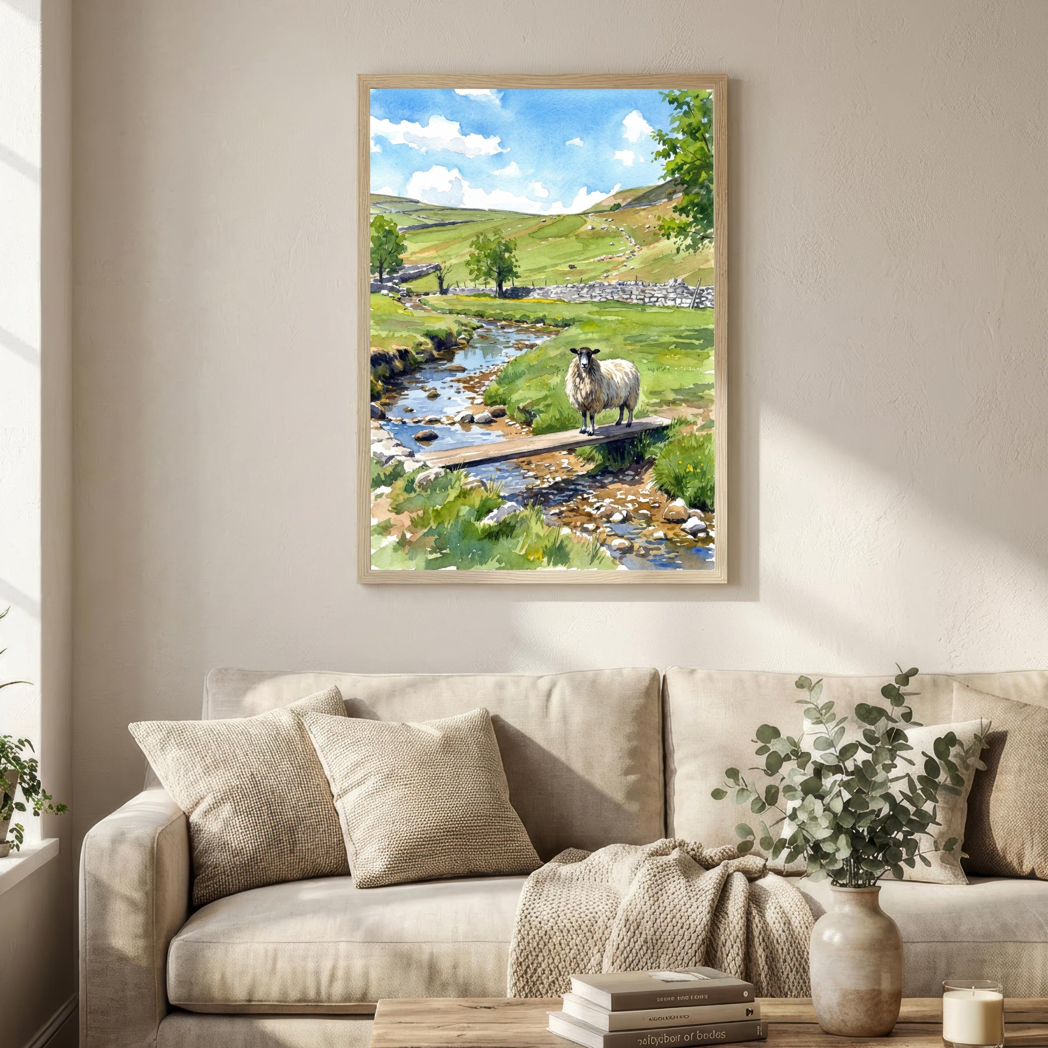 Yorkshire Dales Watercolor Painting Poster England Wall Art Countryside Landscape Print Gift for UK Travel Lovers and Fans of Scenic