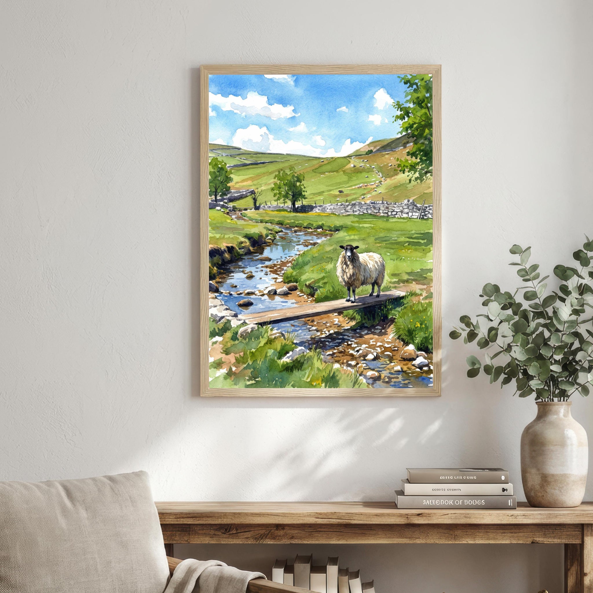 Yorkshire Dales Watercolor Painting Poster England Wall Art Countryside Landscape Print Gift for UK Travel Lovers and Fans of Scenic
