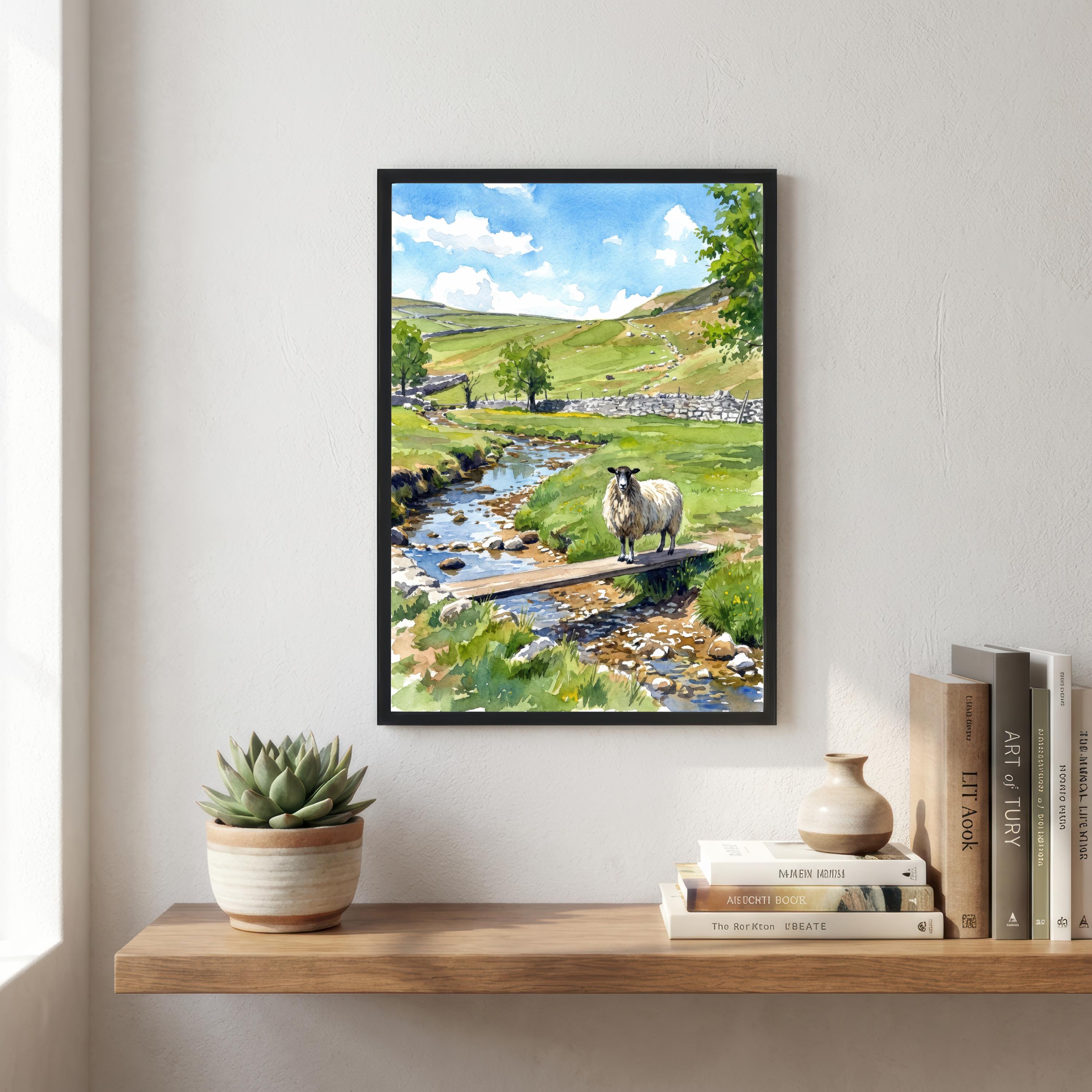 Yorkshire Dales Watercolor Painting Poster England Wall Art Countryside Landscape Print Gift for UK Travel Lovers and Fans of Scenic