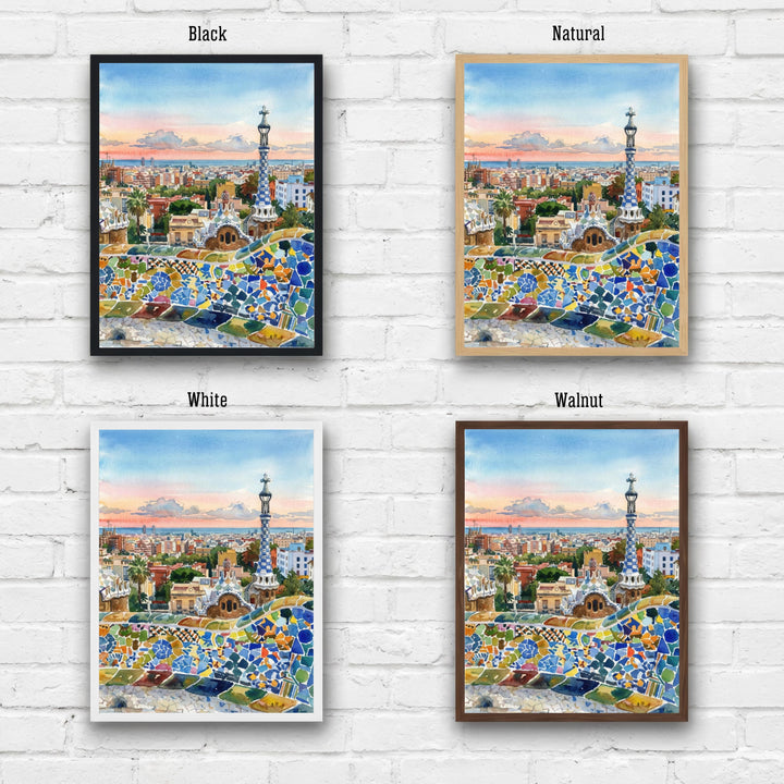 Barcelona Watercolor Painting Poster Spain Wall Art City Landscape Print Gift for Europe Travel Lovers and Fans of Scenic Mediterranean
