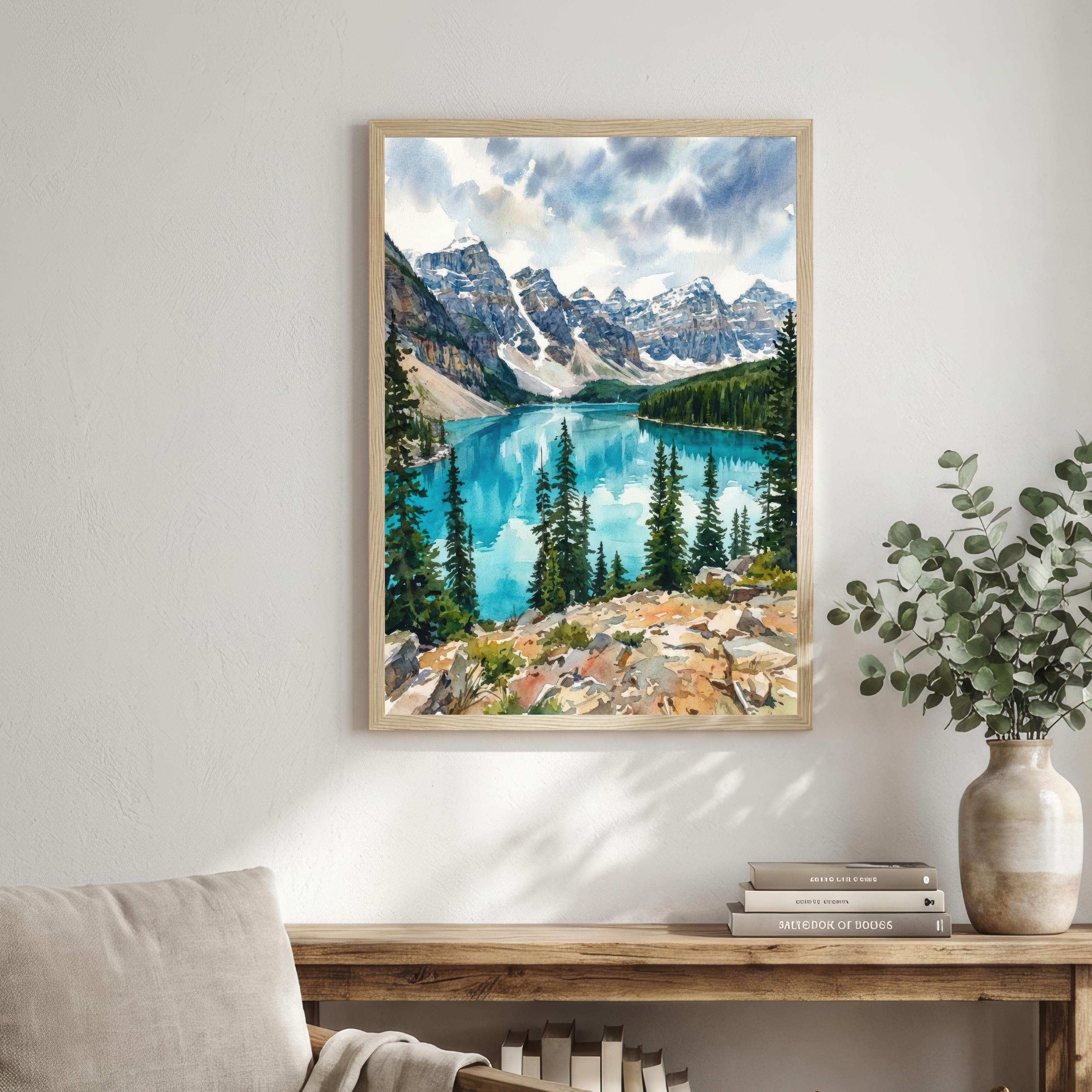 Banff National Park Watercolor Art Print: Canadian Rockies Landscape