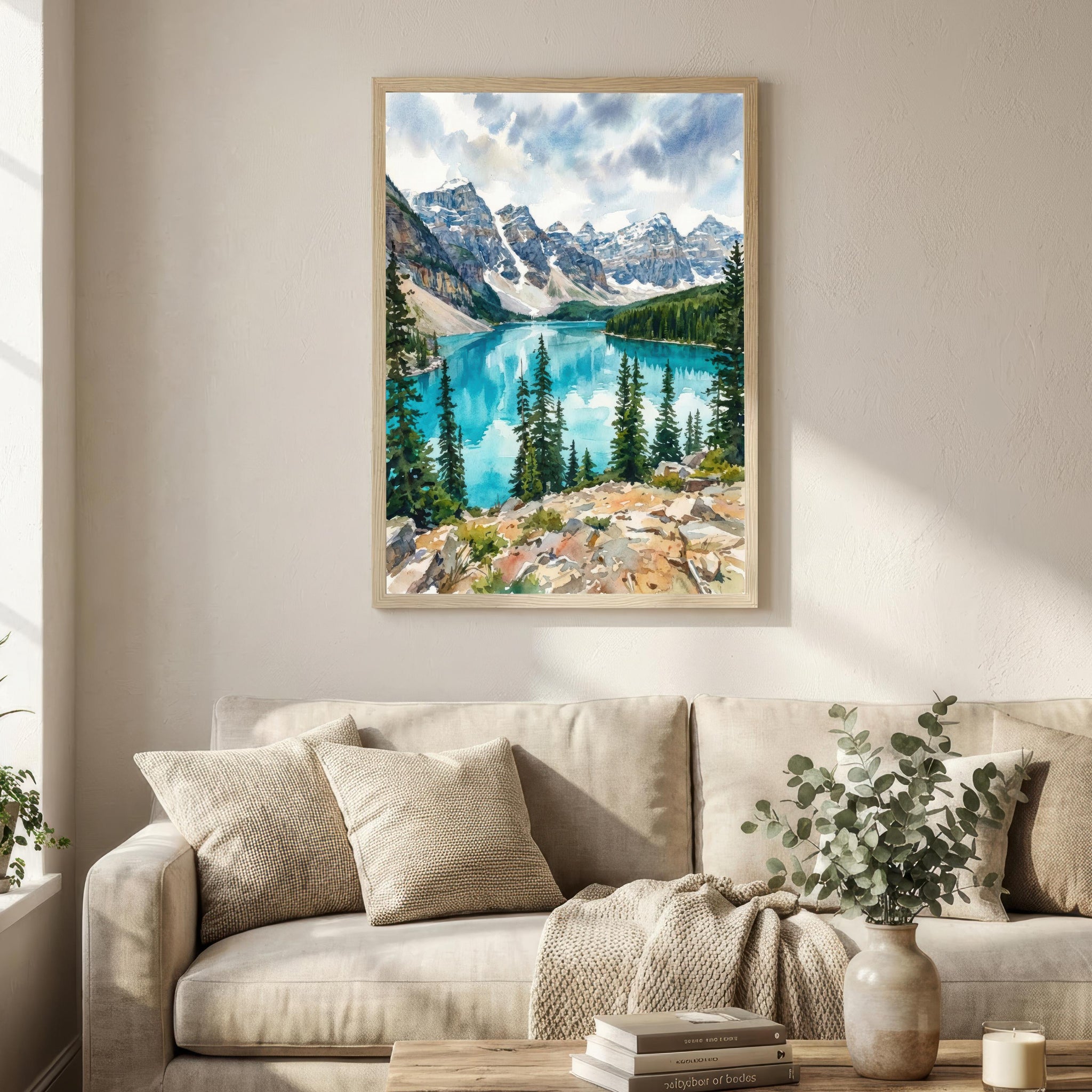Banff National Park Watercolor Art Print: Canadian Rockies Landscape