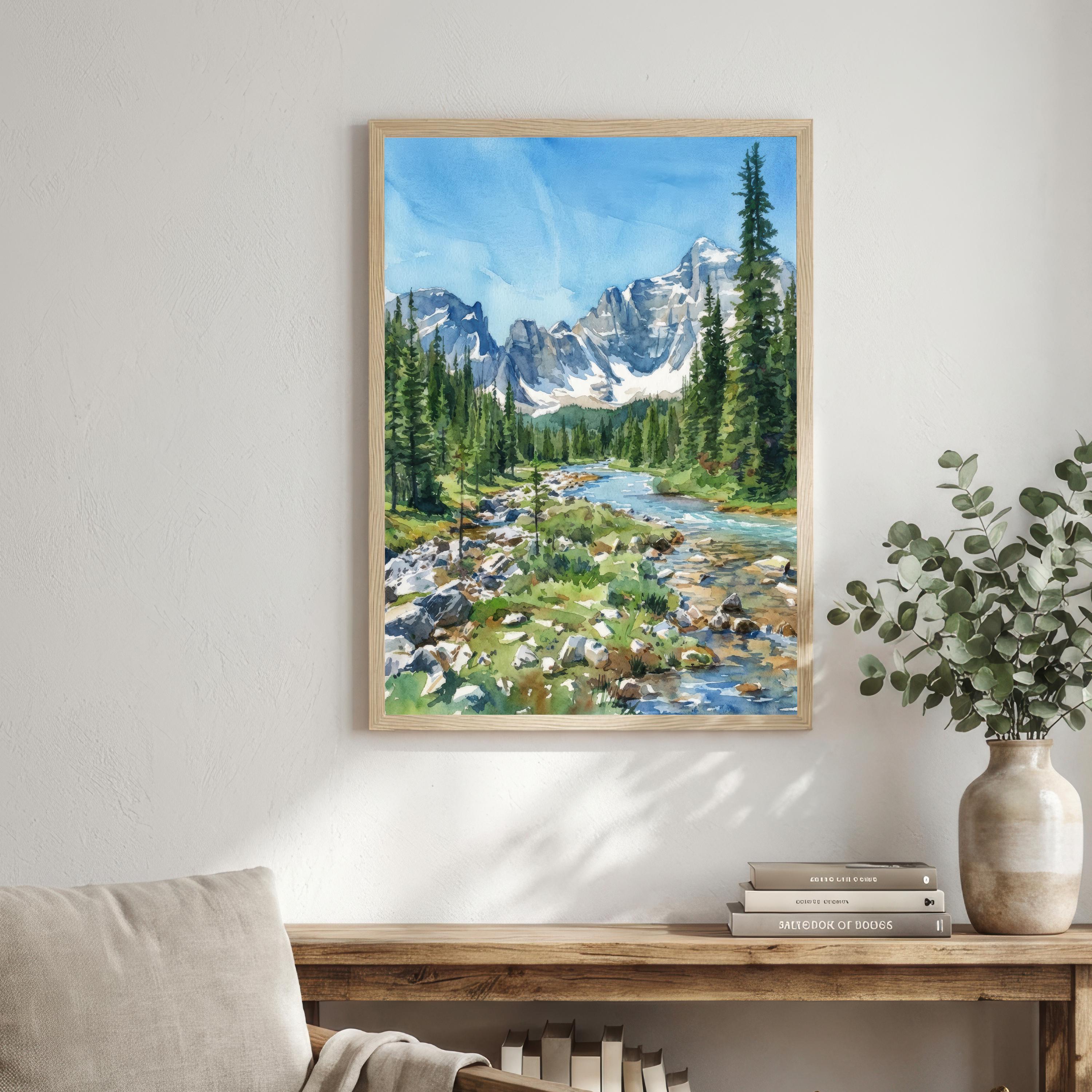 Banff National Park Watercolor Print: Canadian Rockies Landscape Art