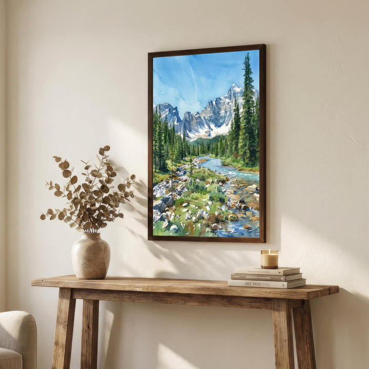 Banff National Park Watercolor Painting Poster Canada Wall Art Mountain Landscape Print Gift for Nature Lovers and Fans of Scenic Canadian