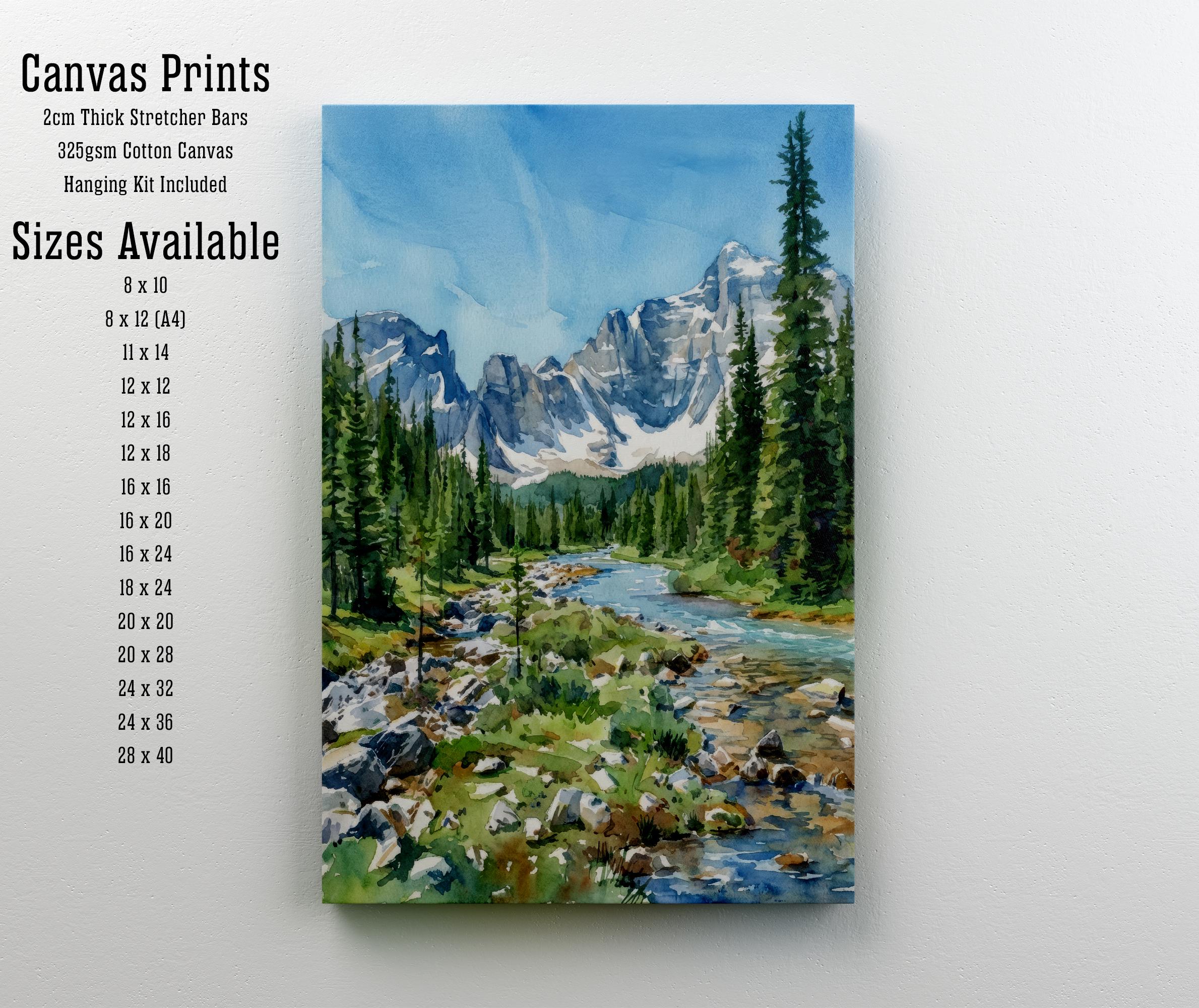 Banff National Park Watercolor Print: Canadian Rockies Landscape Art