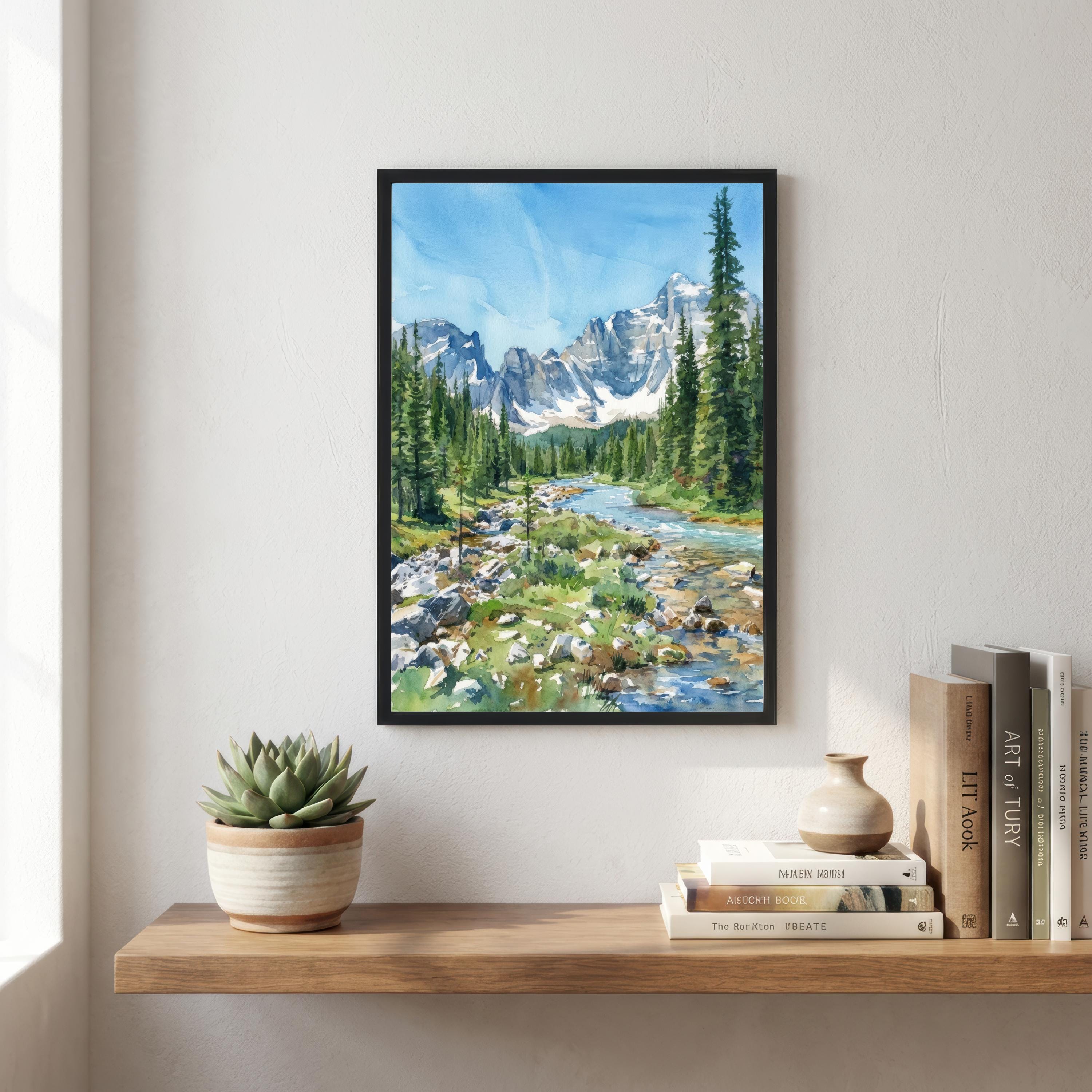 Banff National Park Watercolor Print: Canadian Rockies Landscape Art