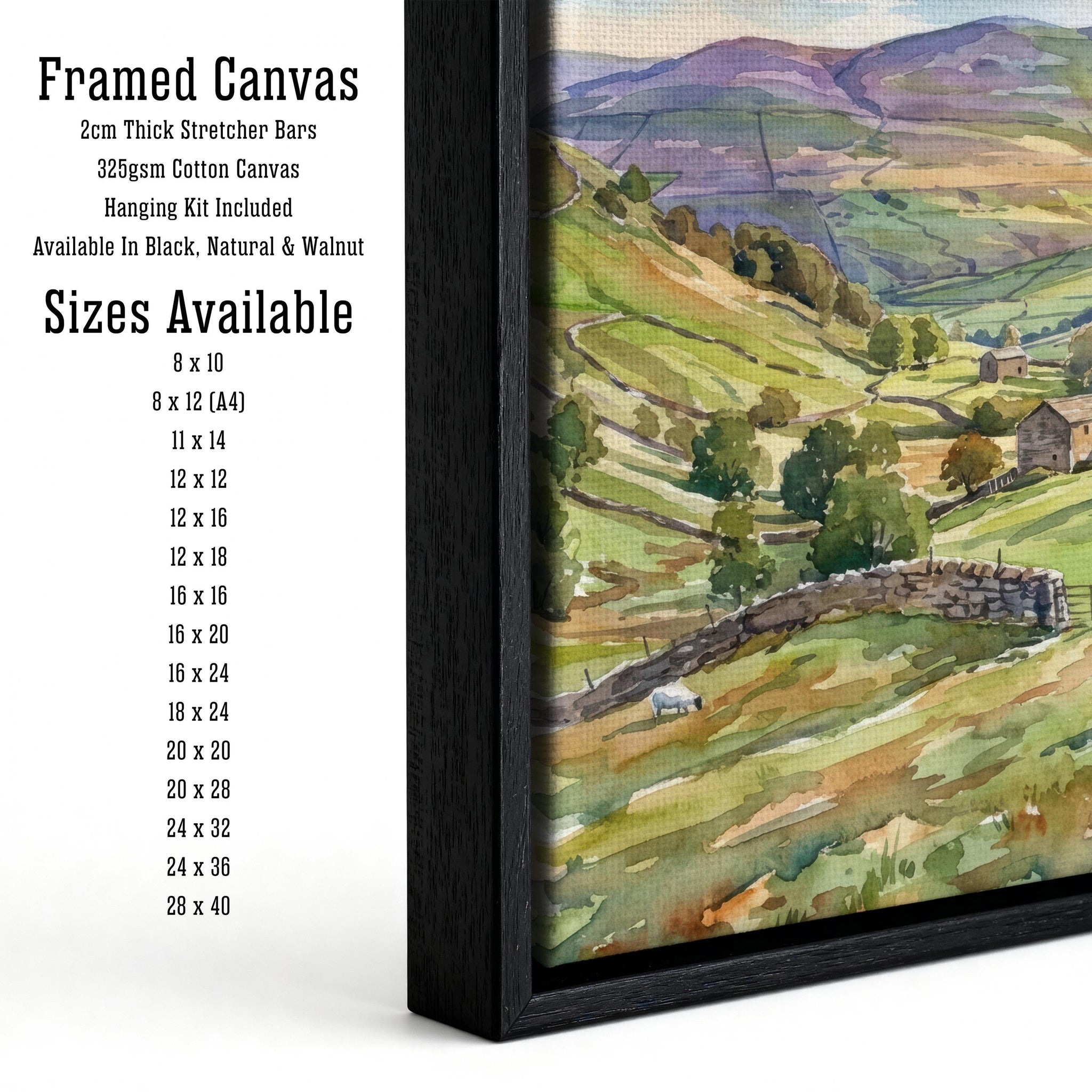 Yorkshire Dales Watercolor Painting Poster England Wall Art Countryside Landscape Print Gift for UK Travel Lovers and Fans of Scenic