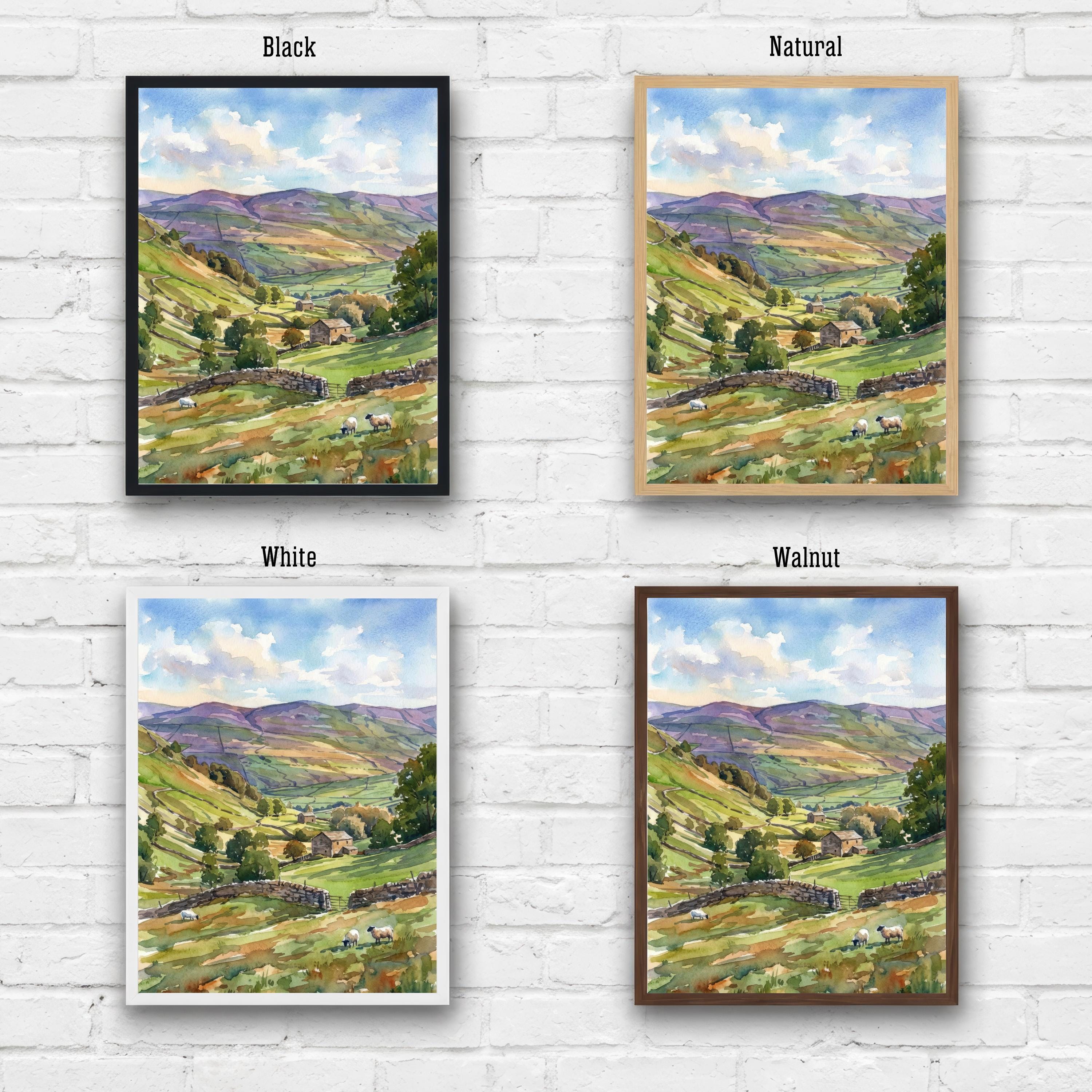 Yorkshire Dales Watercolor Painting Poster England Wall Art Countryside Landscape Print Gift for UK Travel Lovers and Fans of Scenic