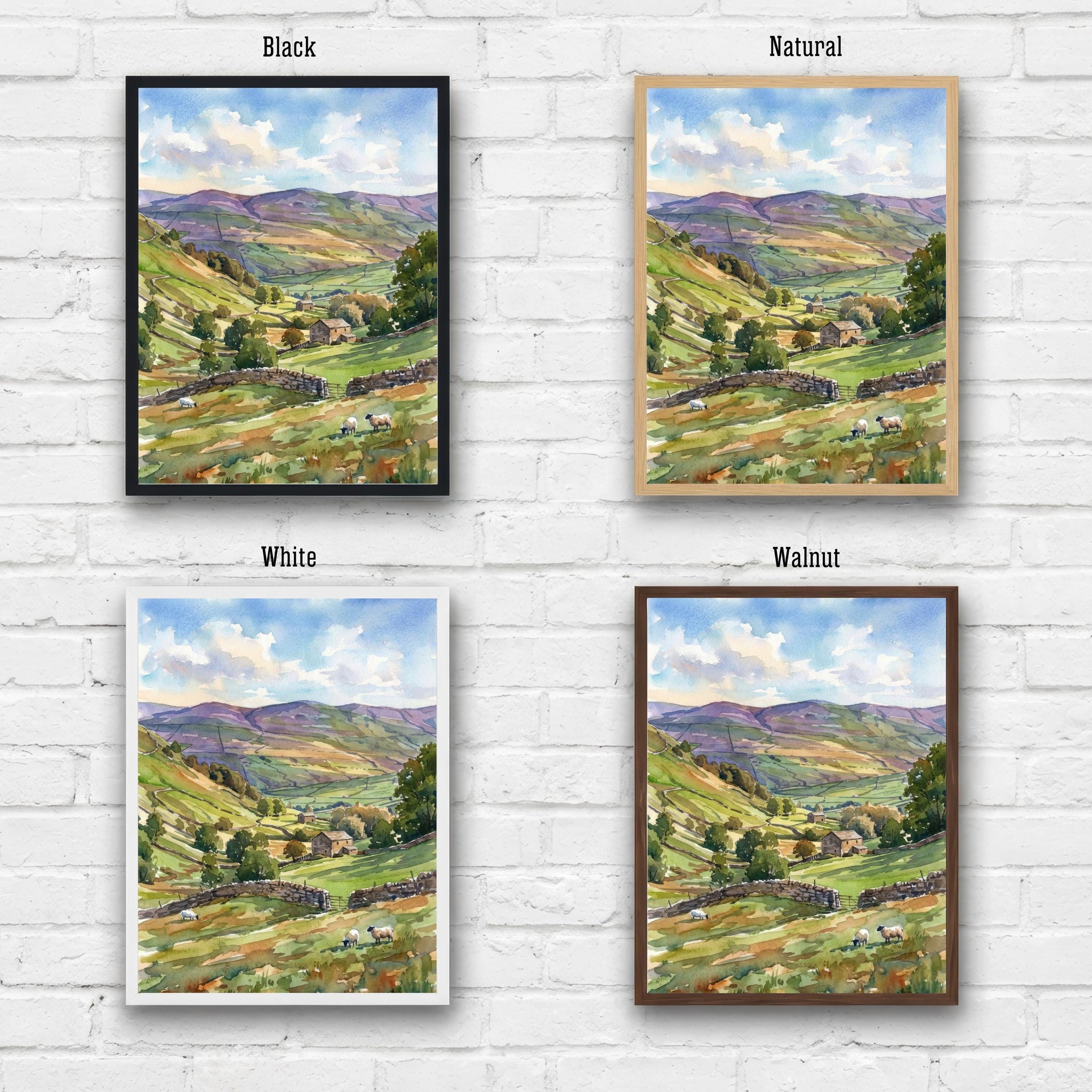 Yorkshire Dales Watercolor Painting Poster England Wall Art Countryside Landscape Print Gift for UK Travel Lovers and Fans of Scenic