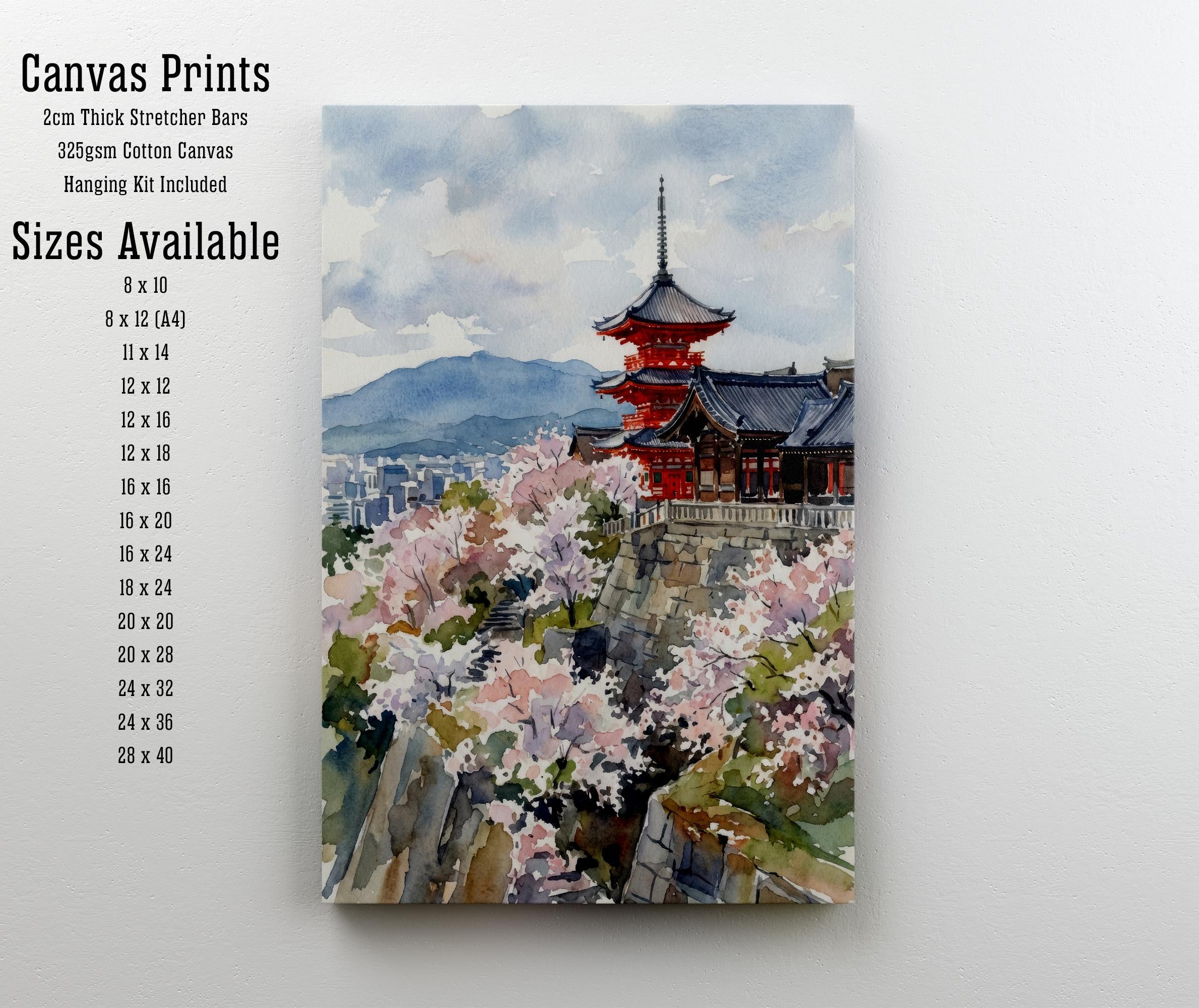 Kyoto Japan Watercolor Painting Poster Wall Art Historic City Landscape Print Gift for Asia Travel Lovers and Fans of Scenic Japanese