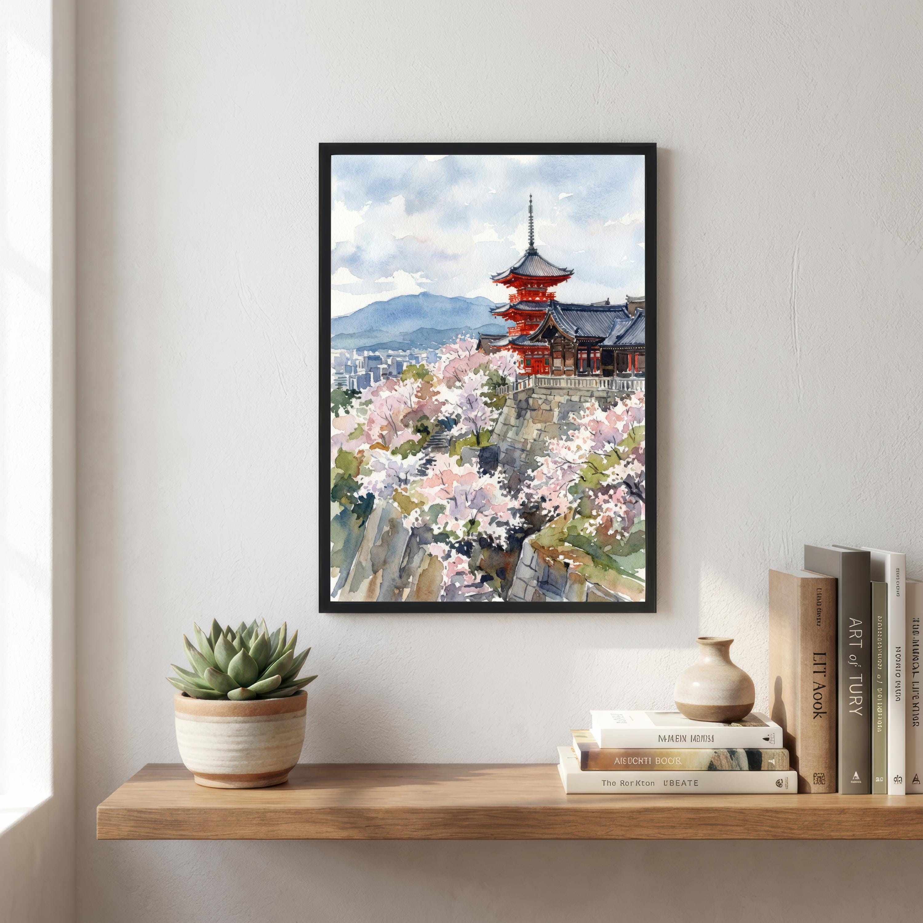 Kyoto Japan Watercolor Painting Poster Wall Art Historic City Landscape Print Gift for Asia Travel Lovers and Fans of Scenic Japanese