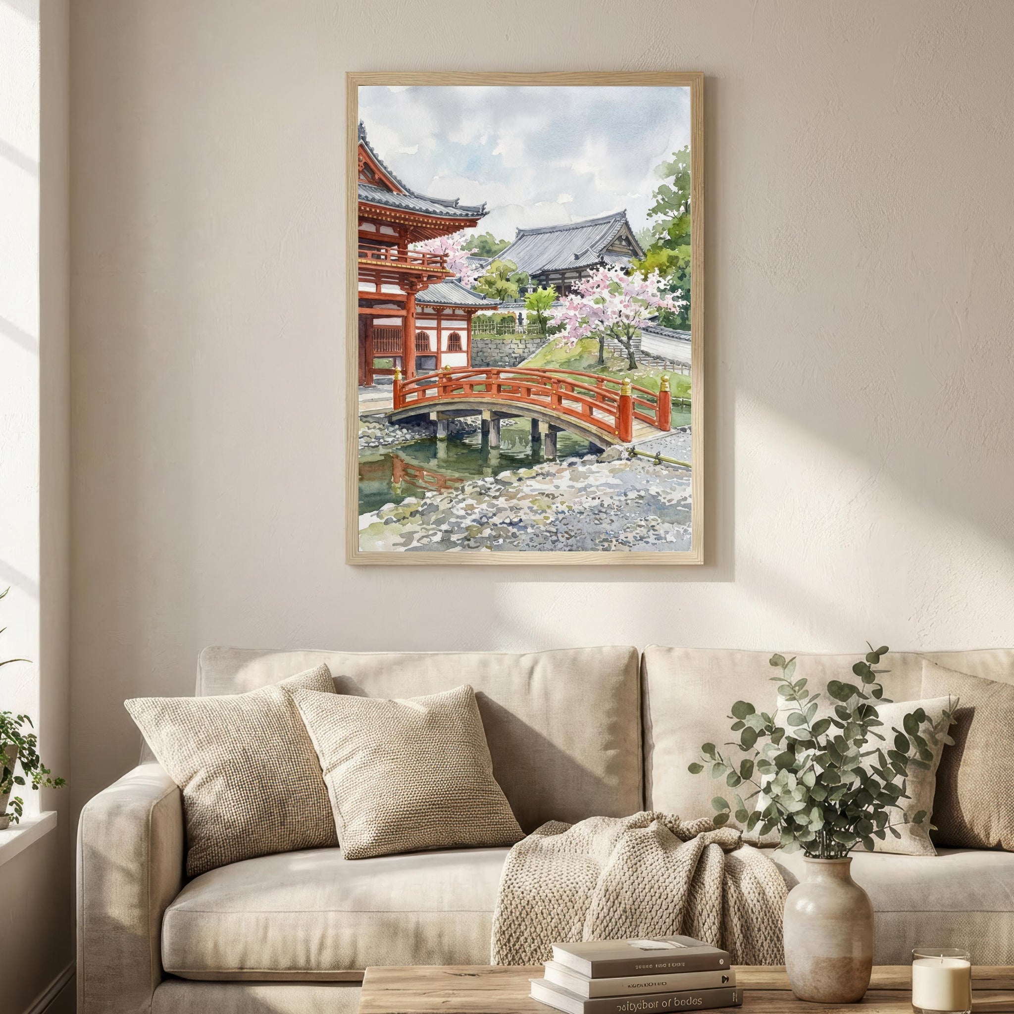 Kyoto Japan Watercolor Painting Poster Wall Art Historic City Landscape Print Gift for Asia Travel Lovers and Fans of Scenic Japanese