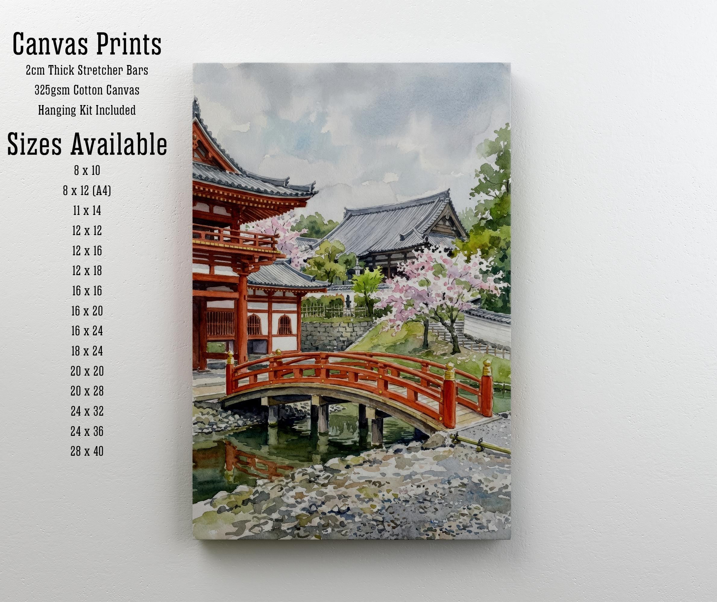 Kyoto Japan Watercolor Painting Poster Wall Art Historic City Landscape Print Gift for Asia Travel Lovers and Fans of Scenic Japanese