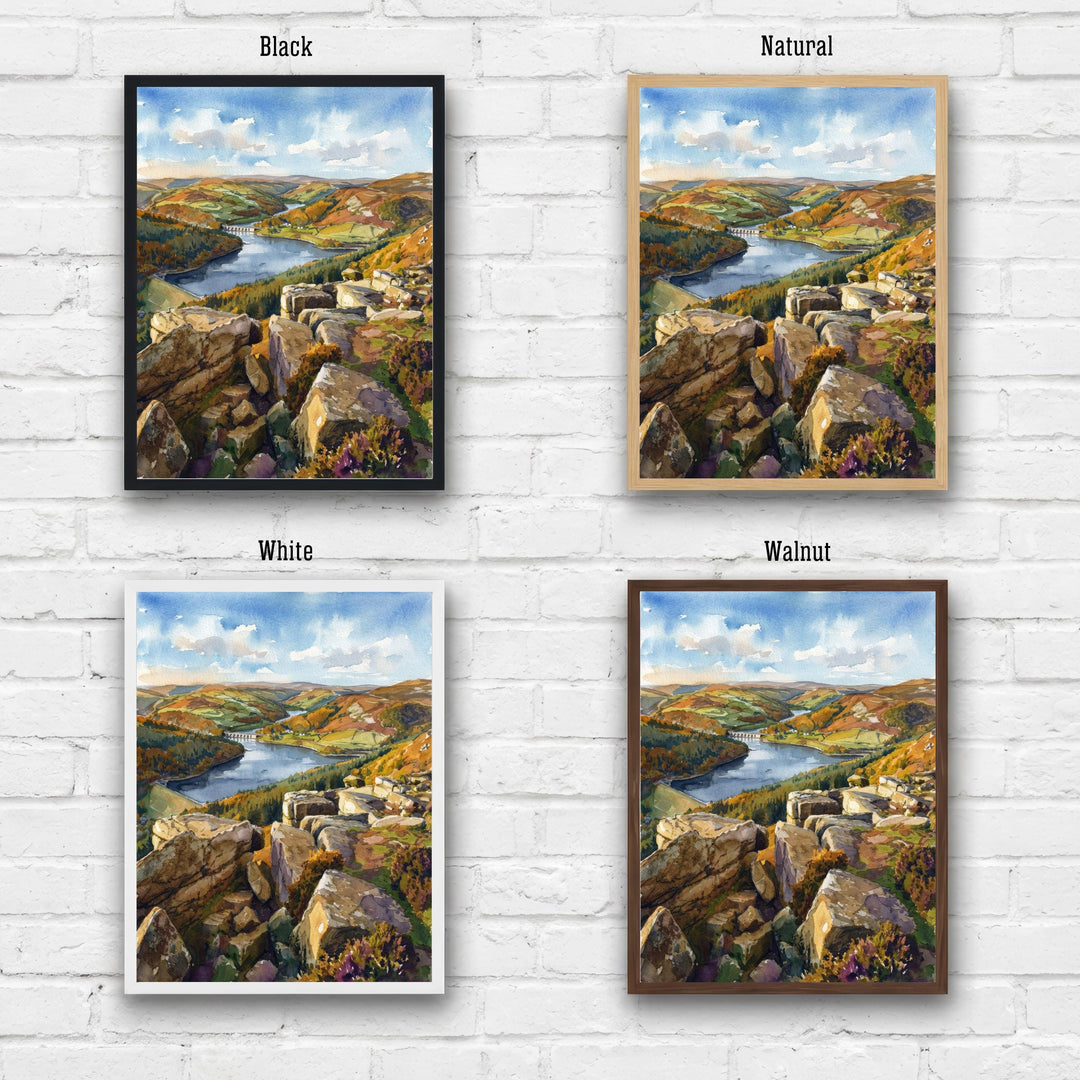 Peak District Watercolor Painting Poster England Wall Art Countryside Landscape Print Gift for UK Travel Lovers and Fans of Scenic