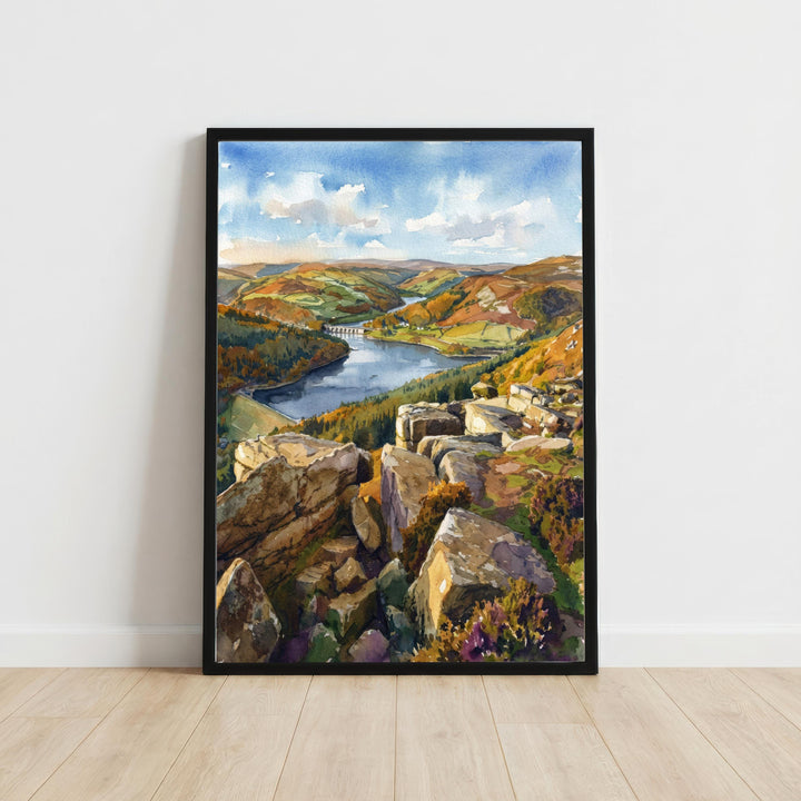Peak District Watercolor Painting Poster England Wall Art Countryside Landscape Print Gift for UK Travel Lovers and Fans of Scenic