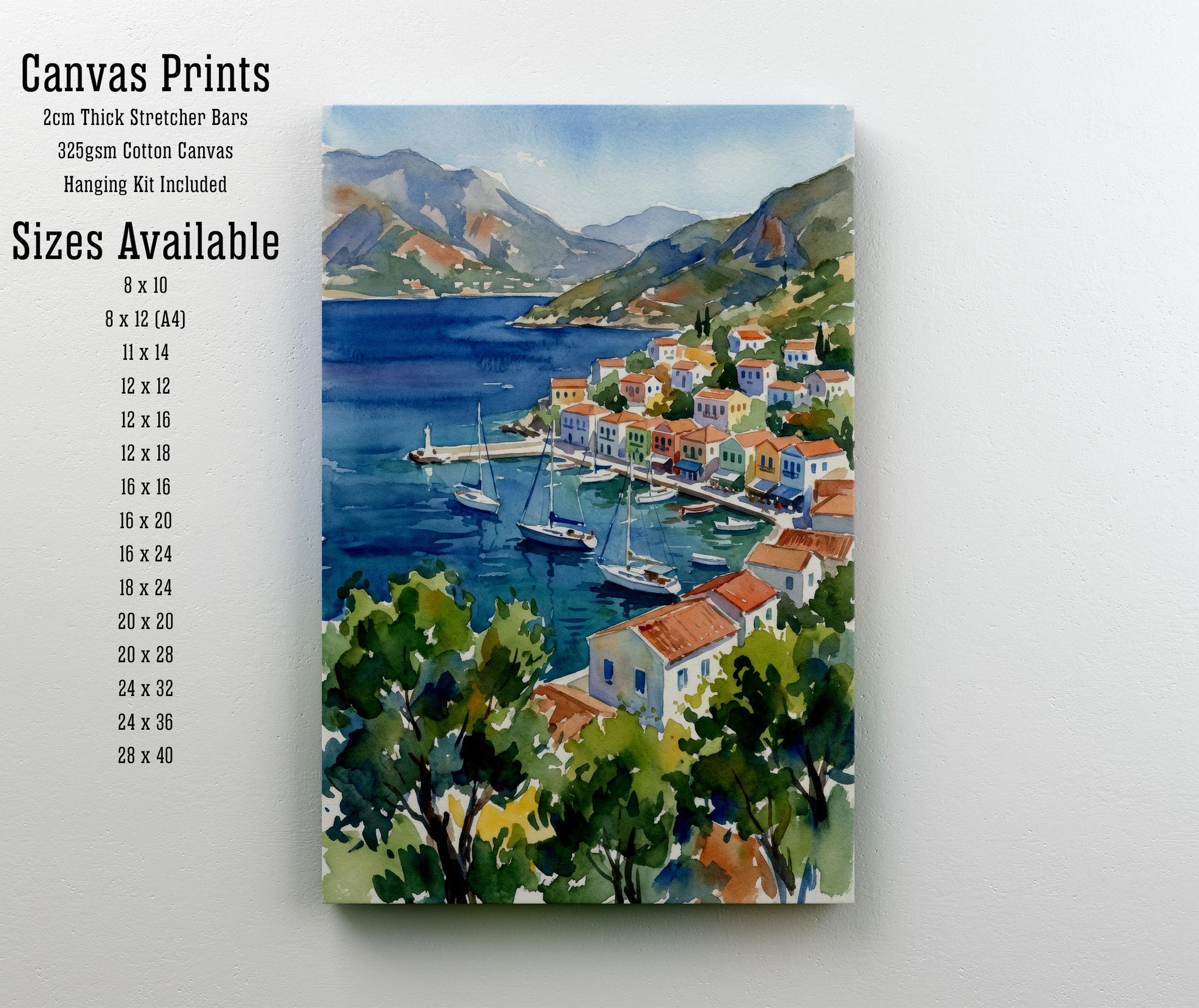 Simi Greece Watercolor Print, Coastal Island Art