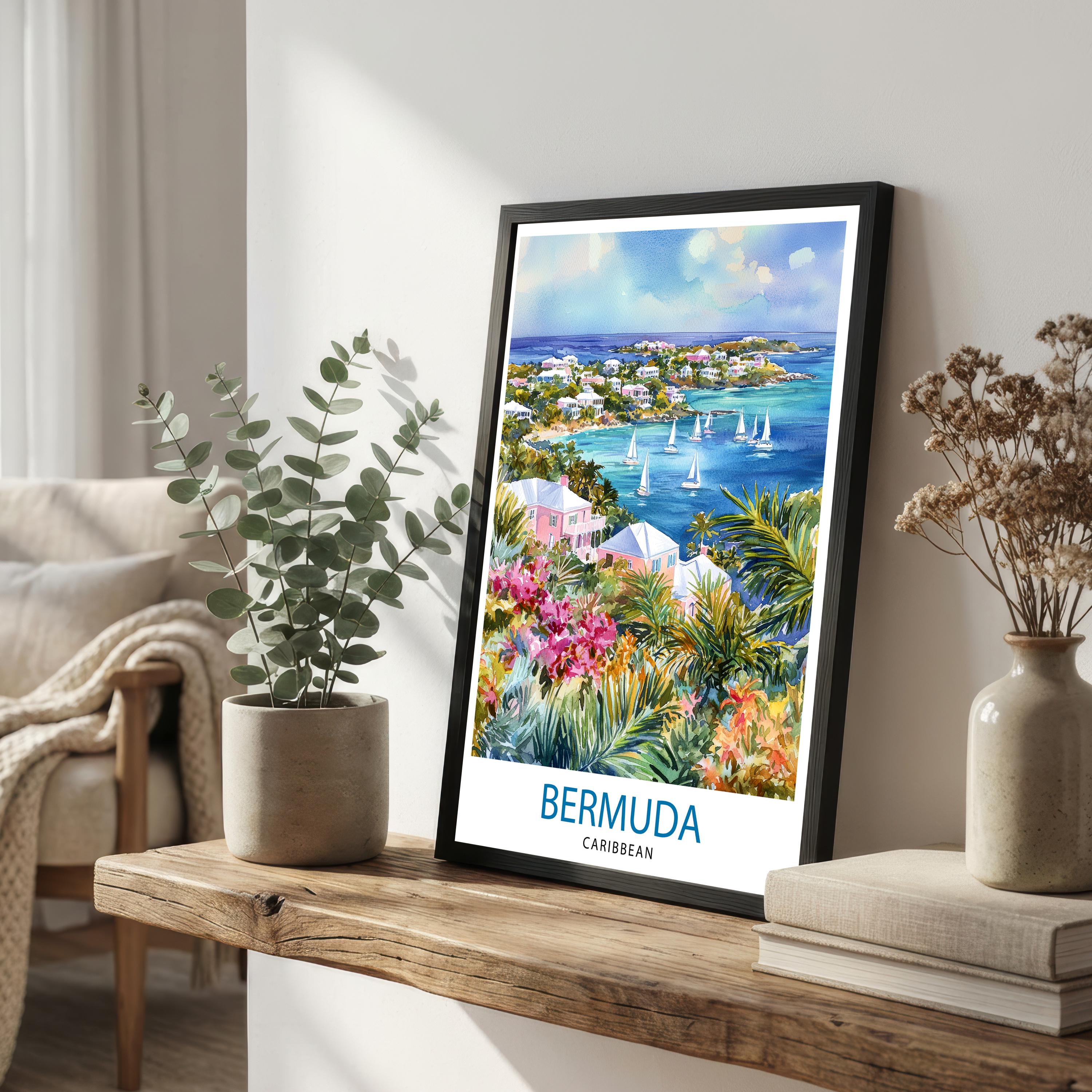 Bermuda Travel Poster: Pink Sand Beaches, Turquoise Waters