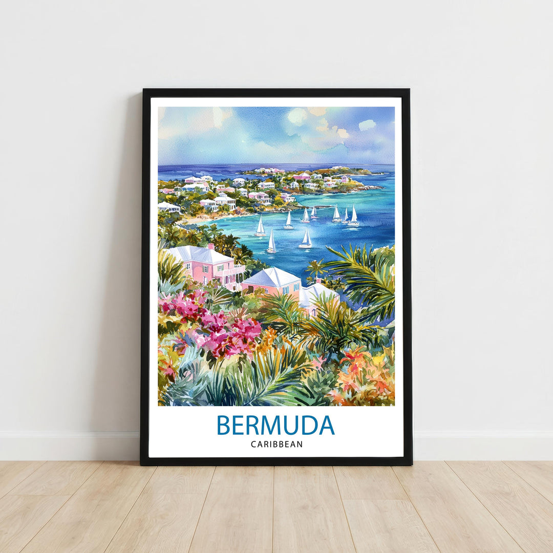 Bermuda Travel Poster Print Wall Art Tropical Island Landscape Decor Gift for Beach Lovers and Fans of Scenic Coastal Views and Caribbean