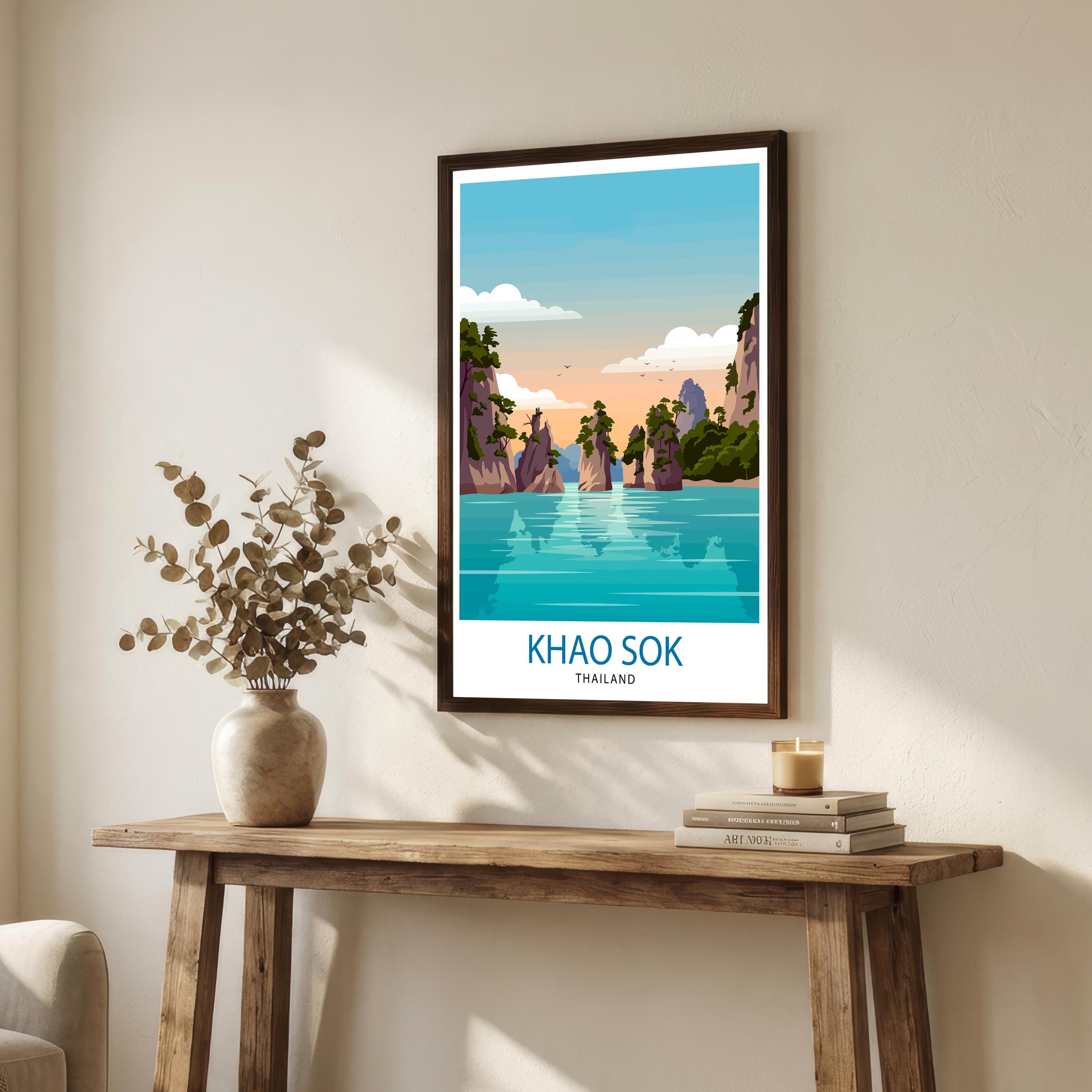 Khao Sok Thailand Travel Poster Print Wall Art Jungle Lake Landscape Decor Gift for Asia Adventure Lovers and Fans of Scenic Tropical Nature