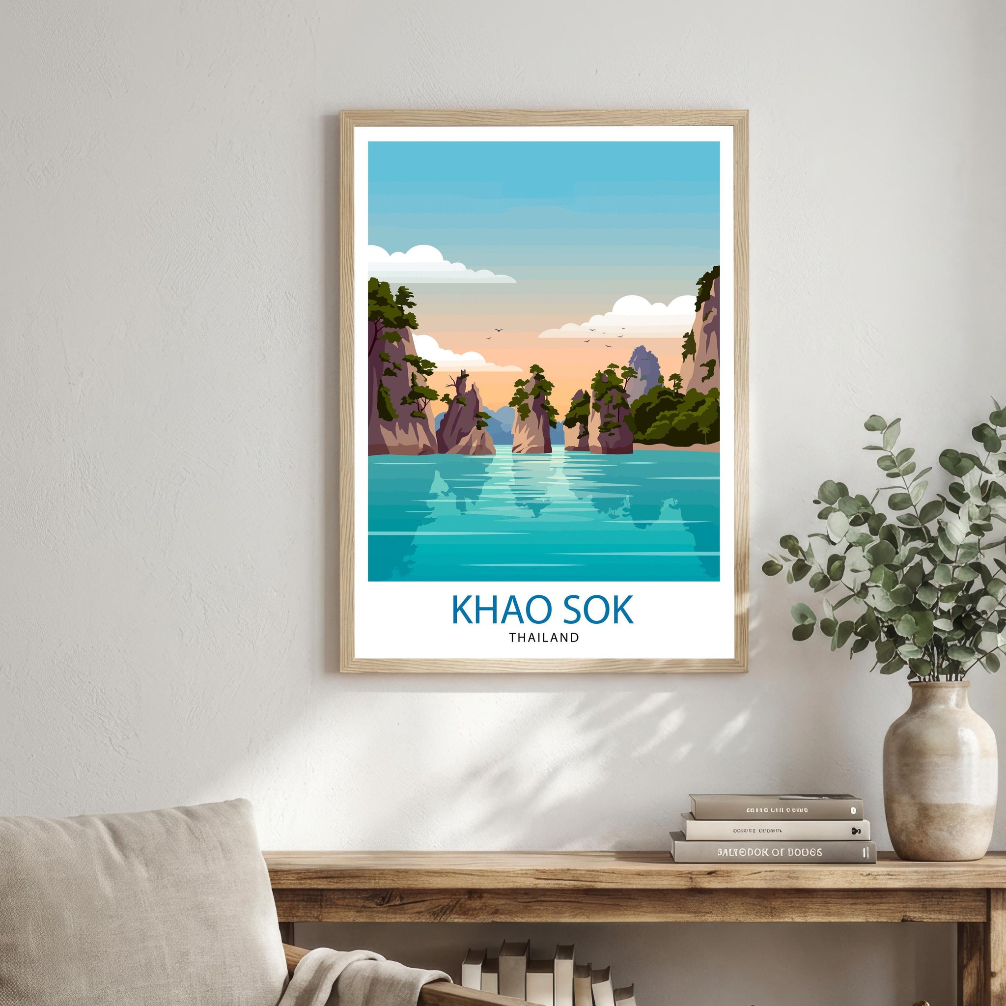 Khao Sok Thailand Travel Poster Print Wall Art Jungle Lake Landscape Decor Gift for Asia Adventure Lovers and Fans of Scenic Tropical Nature