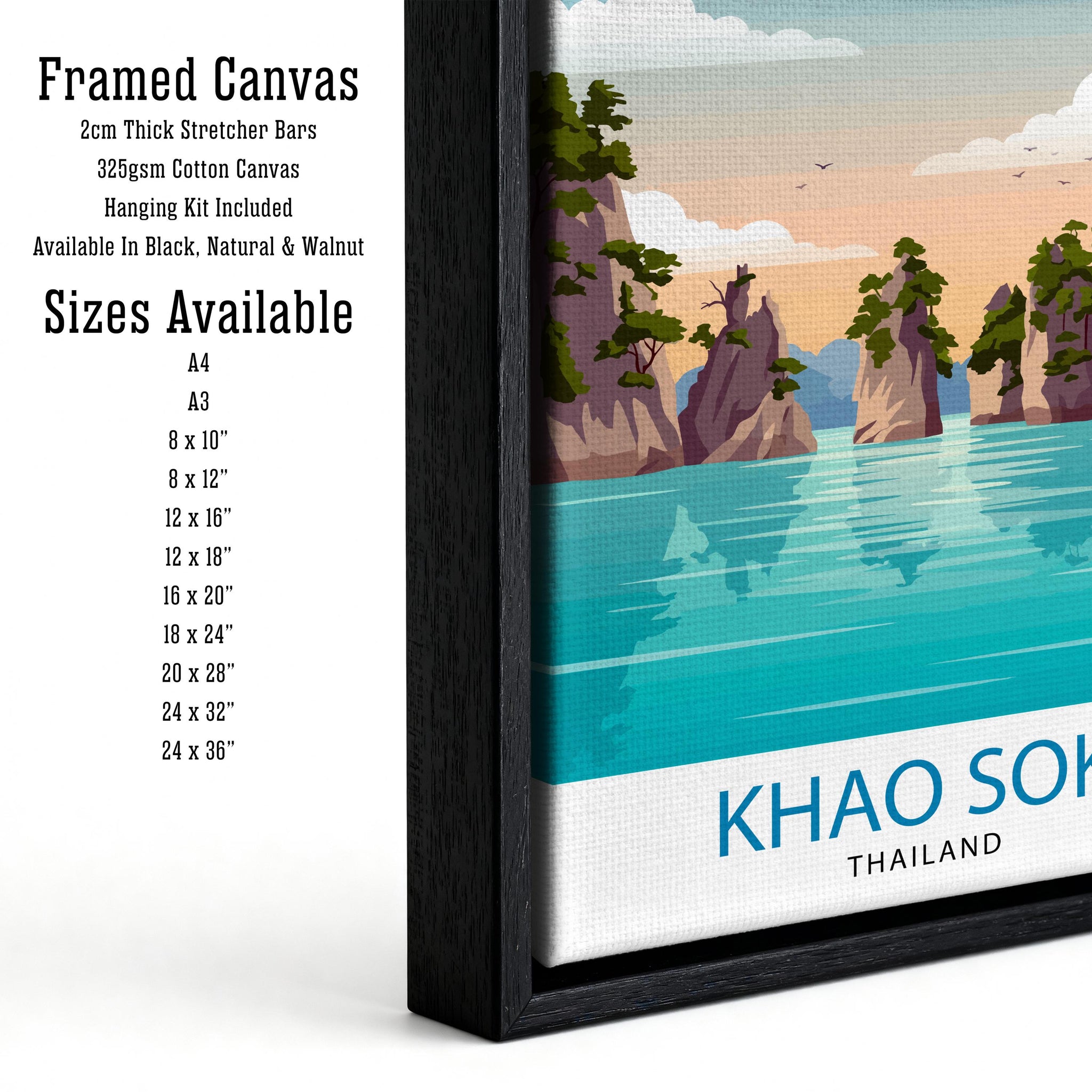 Khao Sok Thailand Travel Poster Print Wall Art Jungle Lake Landscape Decor Gift for Asia Adventure Lovers and Fans of Scenic Tropical Nature