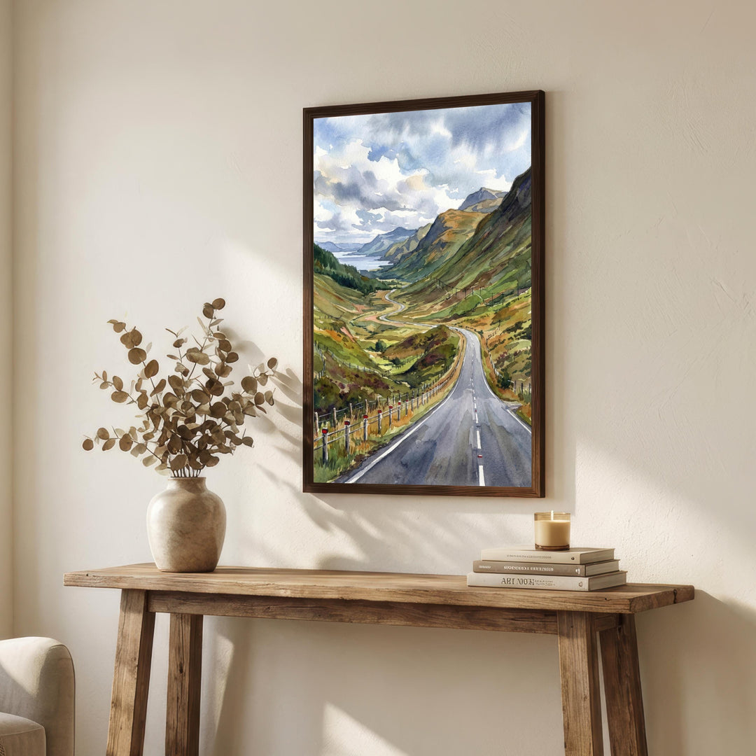 North Coast 500 Watercolour Painting Poster Scotland Wall Art Coastal Landscape Print Gift for UK Travel Lovers and Fans of Scenic Highland