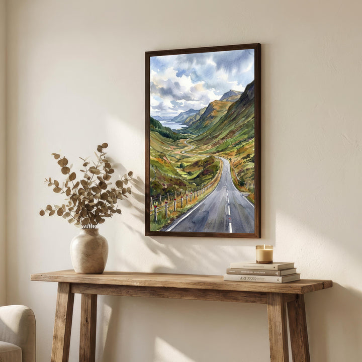 North Coast 500 Watercolour Painting Poster Scotland Wall Art Coastal Landscape Print Gift for UK Travel Lovers and Fans of Scenic Highland