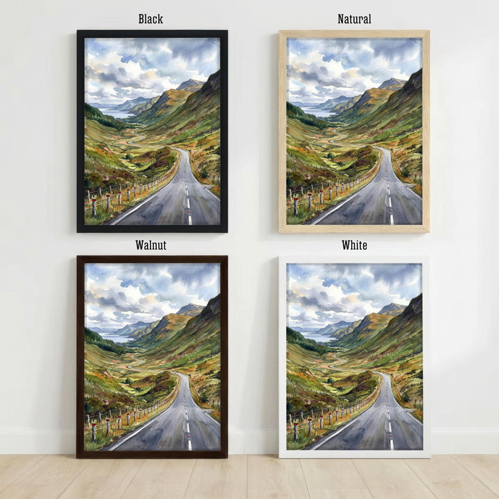 North Coast 500 Watercolour Painting Poster Scotland Wall Art Coastal Landscape Print Gift for UK Travel Lovers and Fans of Scenic Highland