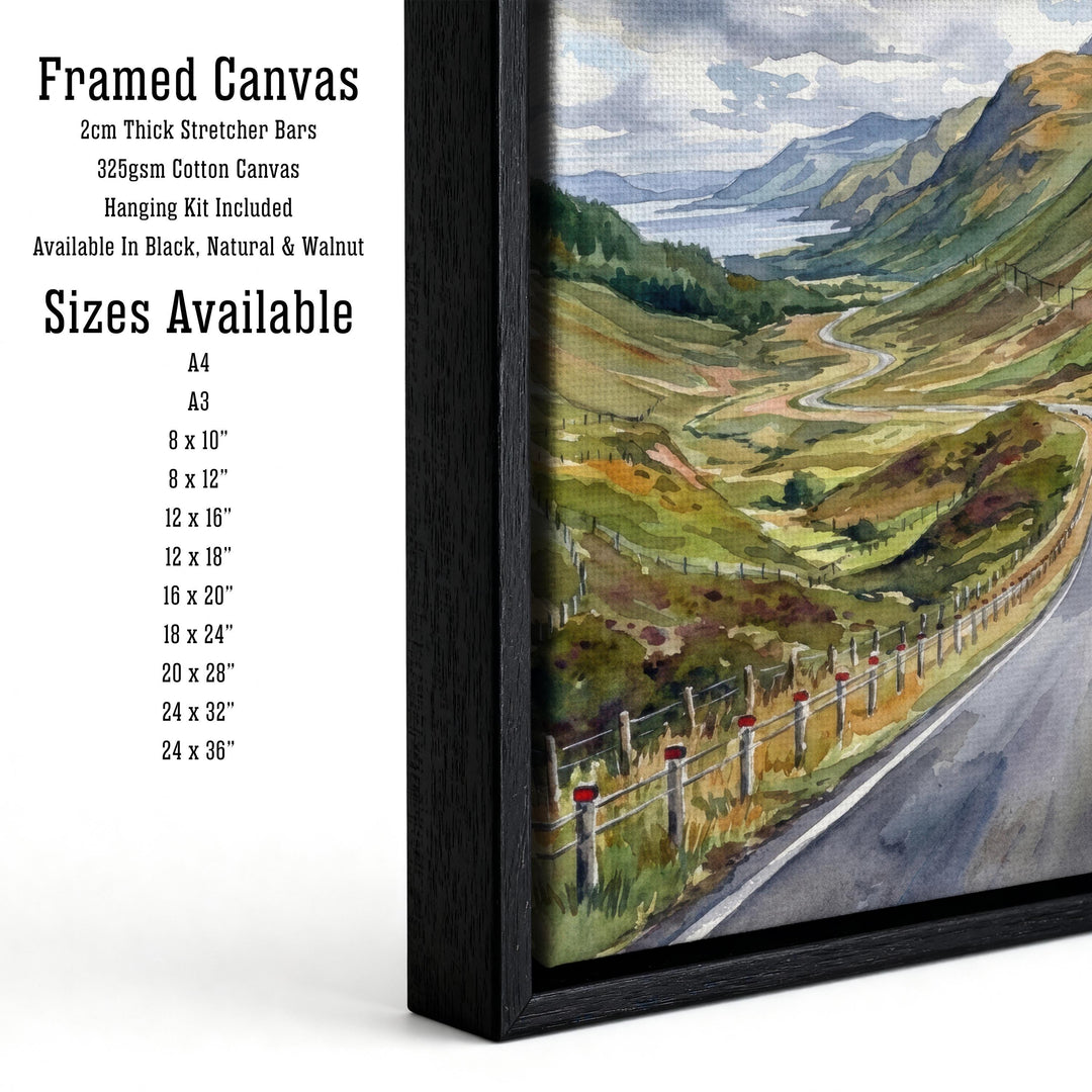 North Coast 500 Watercolour Painting Poster Scotland Wall Art Coastal Landscape Print Gift for UK Travel Lovers and Fans of Scenic Highland