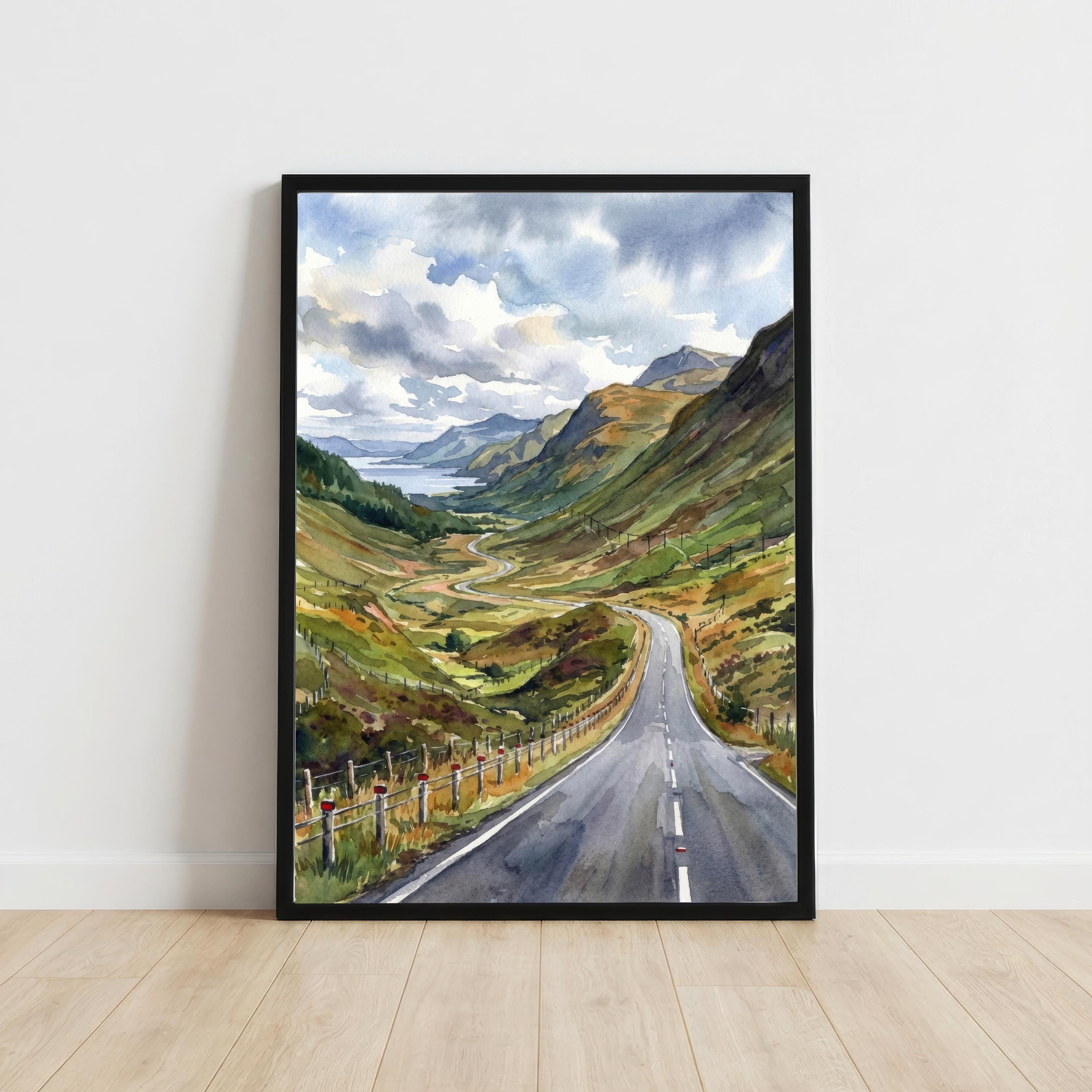 North Coast 500 Watercolour Painting Poster Scotland Wall Art Coastal Landscape Print Gift for UK Travel Lovers and Fans of Scenic Highland