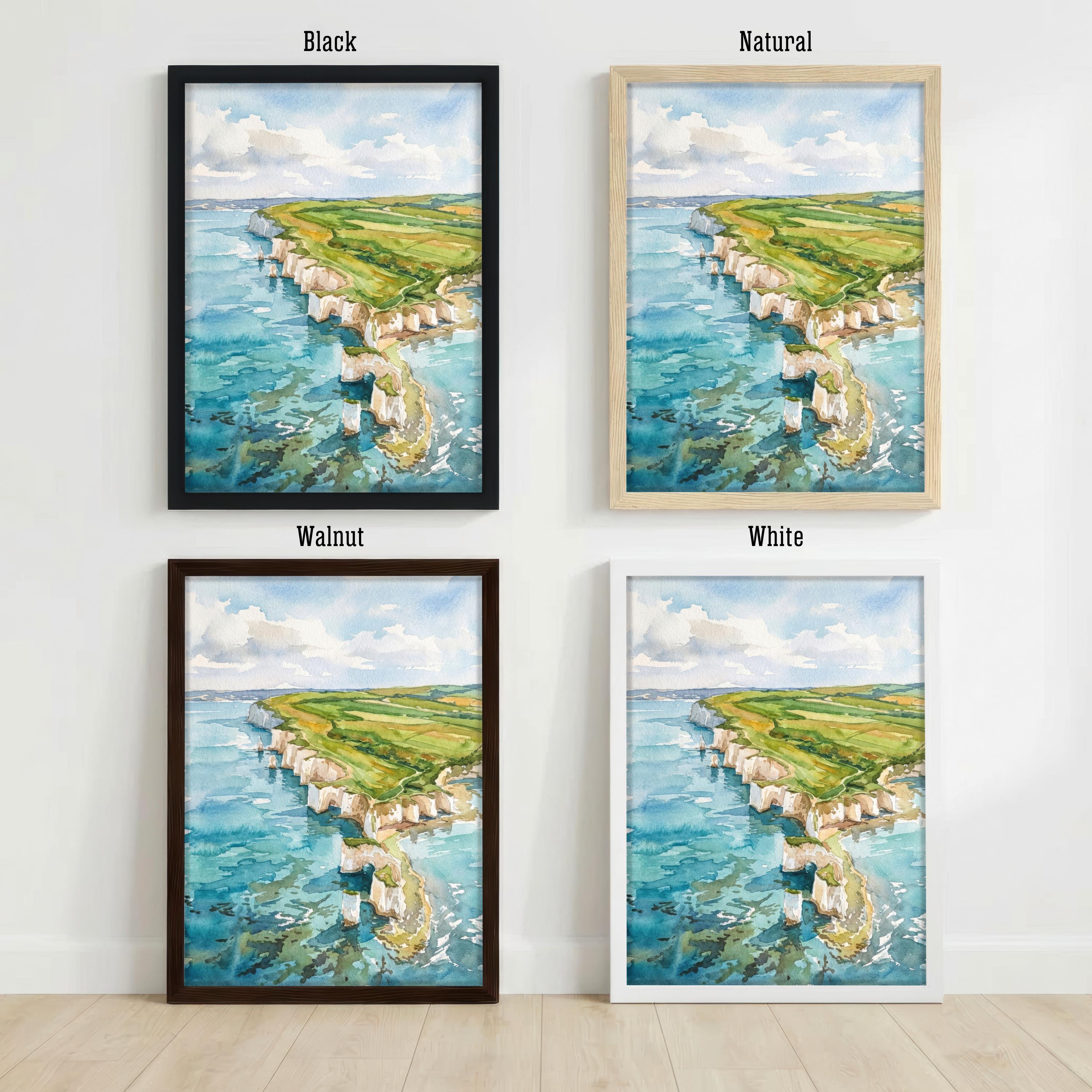 Swanage Coast Watercolour Painting, Dorset Seaside Art Print