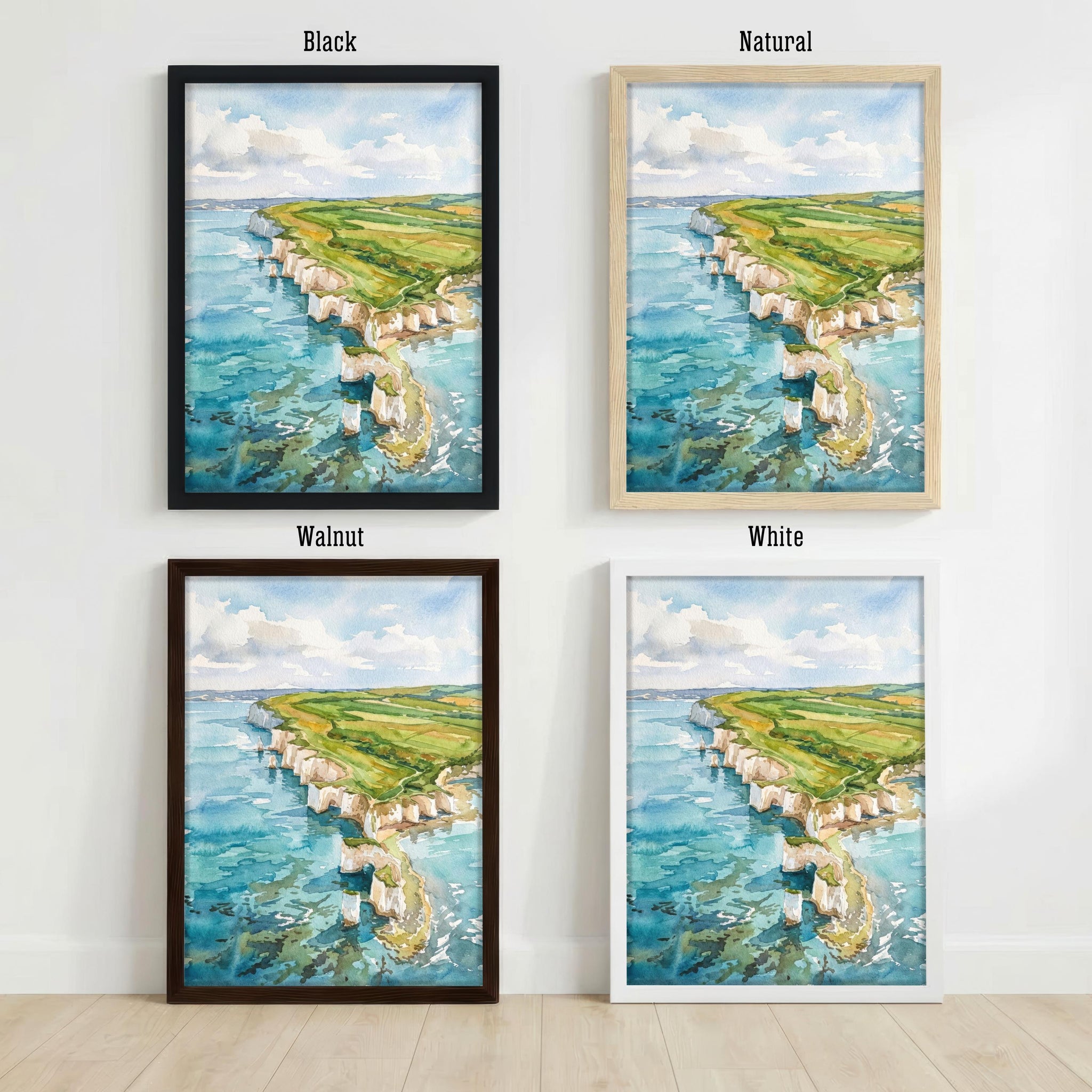 Swanage Coast Watercolour Painting, Dorset Seaside Art Print