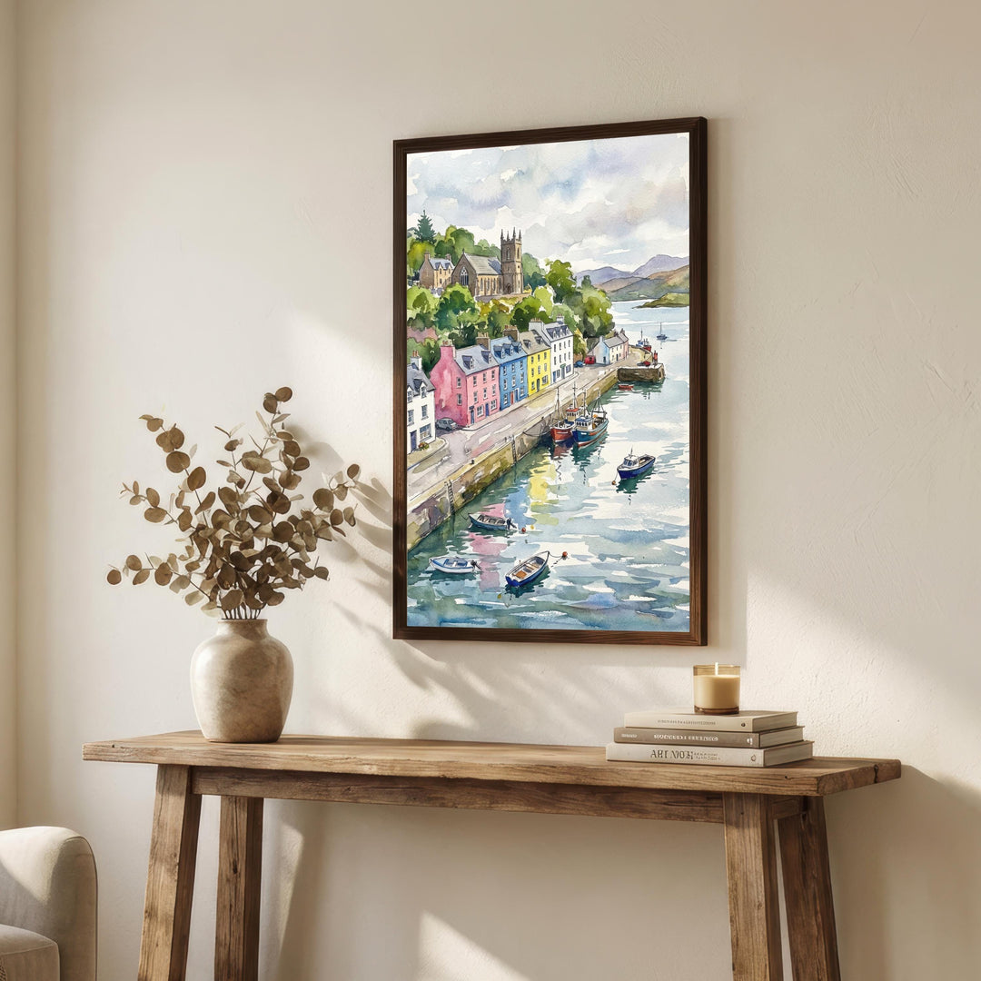 Oban Scotland Watercolour Painting Poster Wall Art Coastal Landscape Print Gift for UK Travel Lovers and Fans of Scenic Seaside Highland