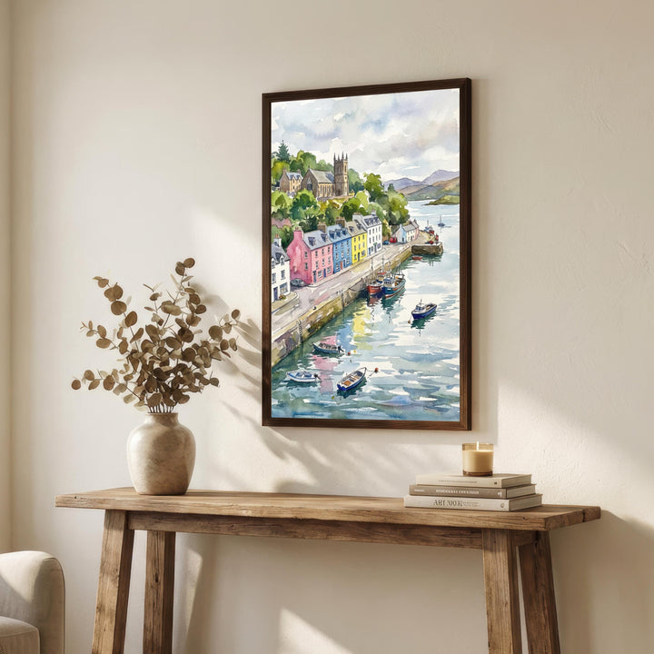Oban Scotland Watercolour Painting Poster Wall Art Coastal Landscape Print Gift for UK Travel Lovers and Fans of Scenic Seaside Highland