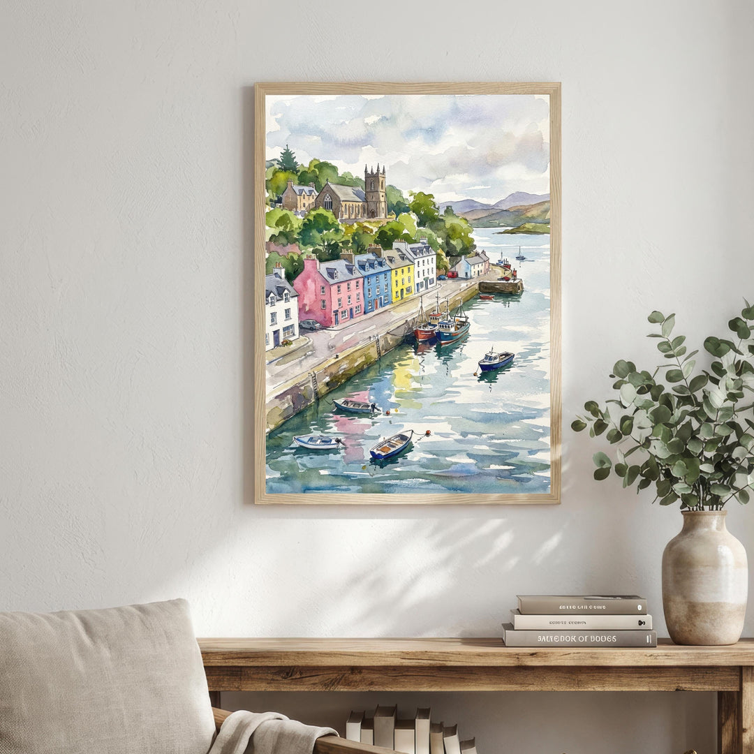 Oban Scotland Watercolour Painting Poster Wall Art Coastal Landscape Print Gift for UK Travel Lovers and Fans of Scenic Seaside Highland