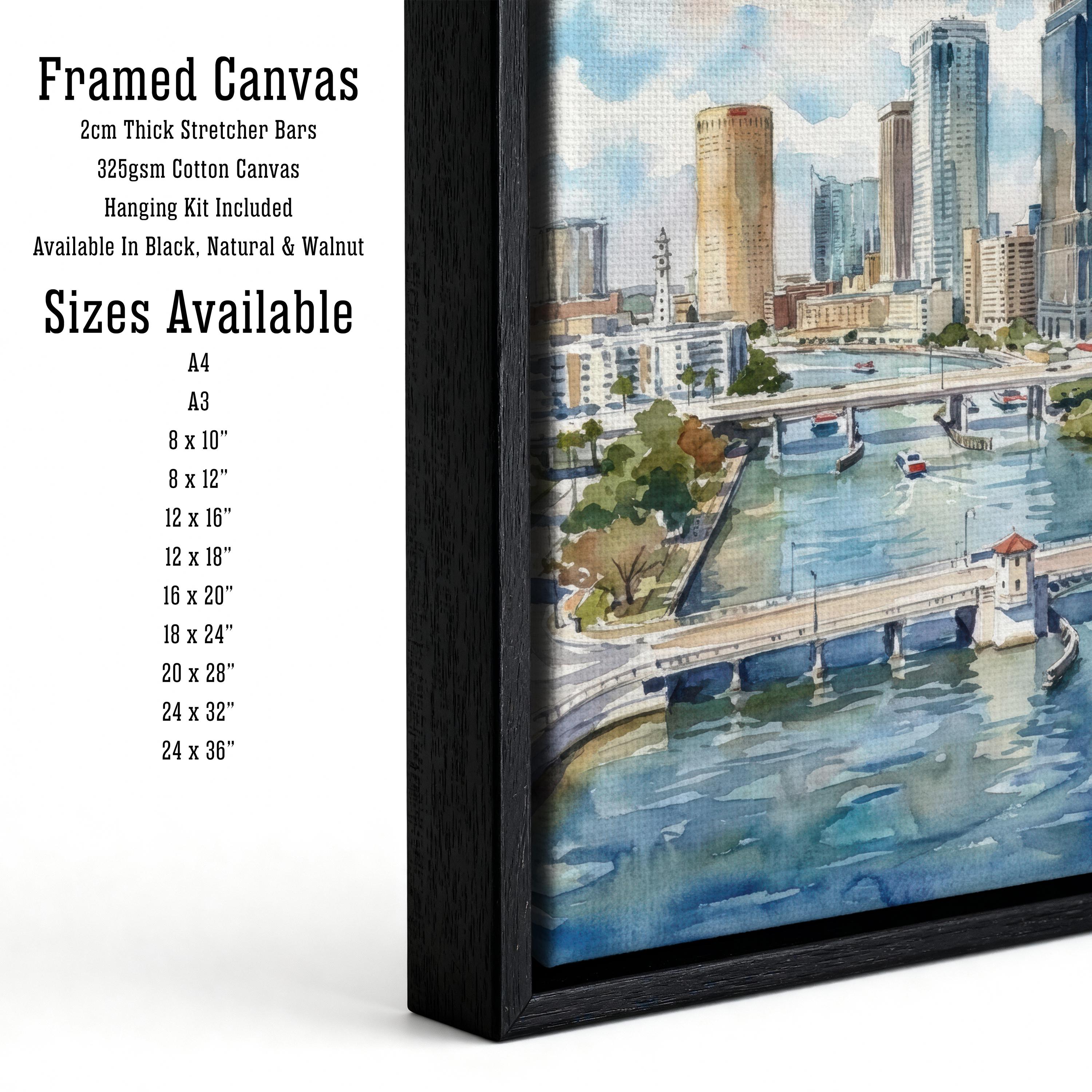 Tampa Florida Watercolor Print, Coastal Cityscape Wall Art