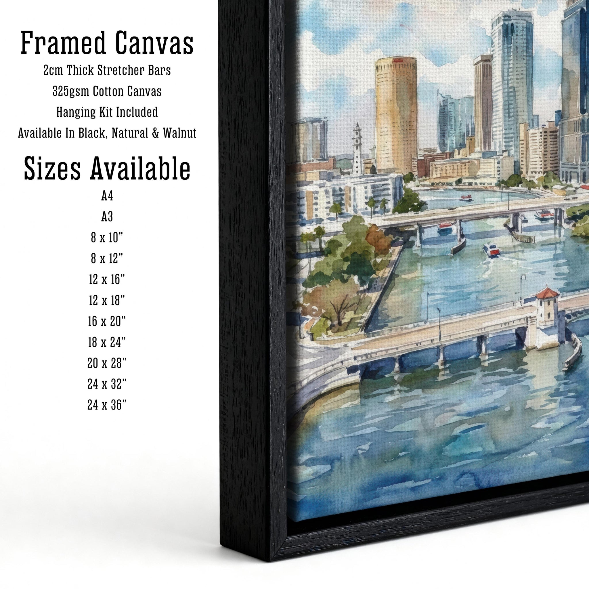 Tampa Florida Watercolor Print, Coastal Cityscape Wall Art