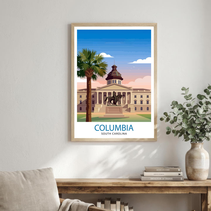 Columbia South Carolina Travel Poster Print Wall Art Cityscape Decor Gift for USA Road Trip Fans and Lovers of Scenic Southern Historic
