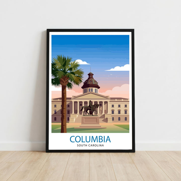 Columbia South Carolina Travel Poster Print Wall Art Cityscape Decor Gift for USA Road Trip Fans and Lovers of Scenic Southern Historic