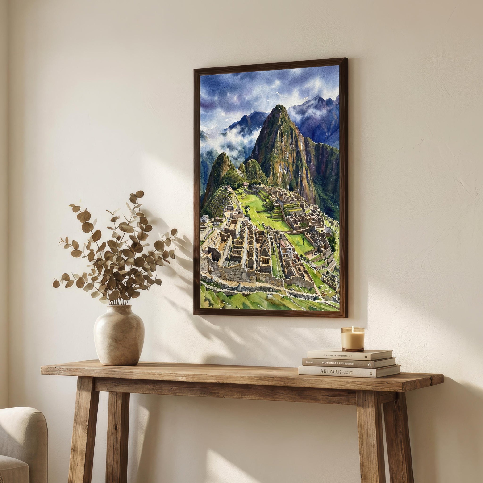 Machu Picchu Watercolour Painting Poster Peru Wall Art Mountain Landscape Print Gift for Travel Lovers and Fans of Scenic Historic