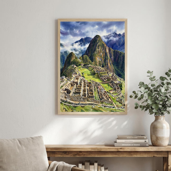 Machu Picchu Watercolour Painting Poster Peru Wall Art Mountain Landscape Print Gift for Travel Lovers and Fans of Scenic Historic