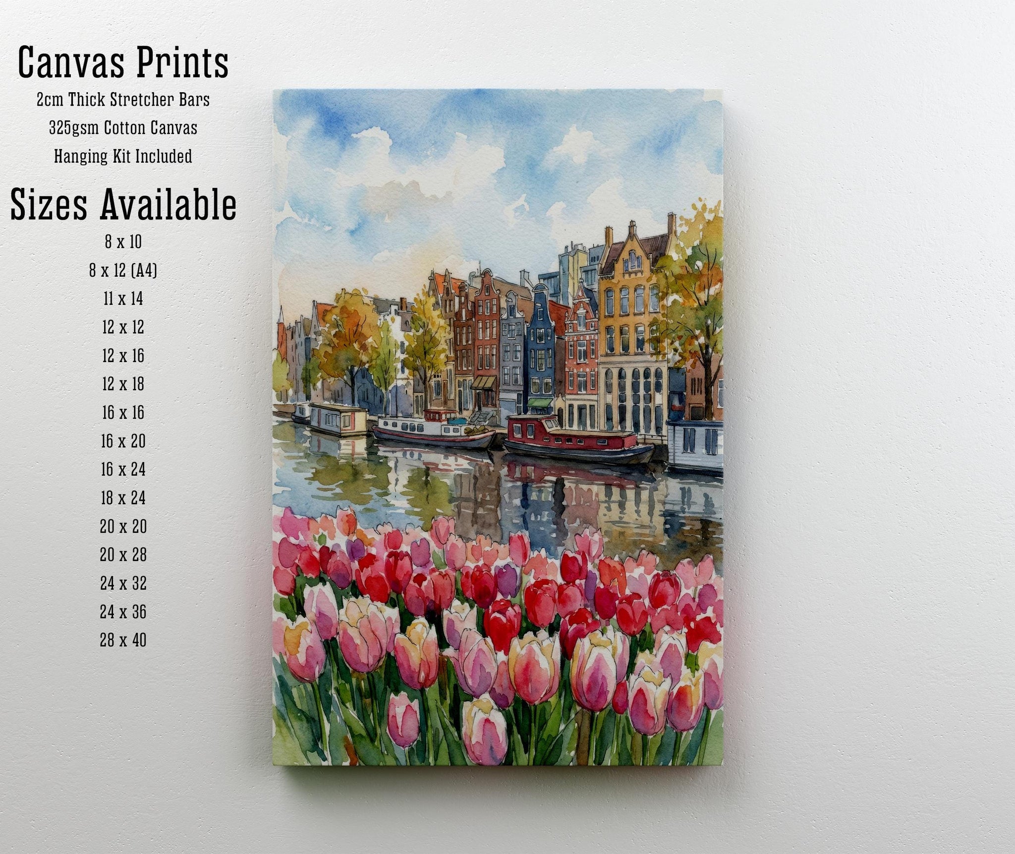 Amsterdam Canal Houses Watercolour Art Print, Netherlands Travel Poster
