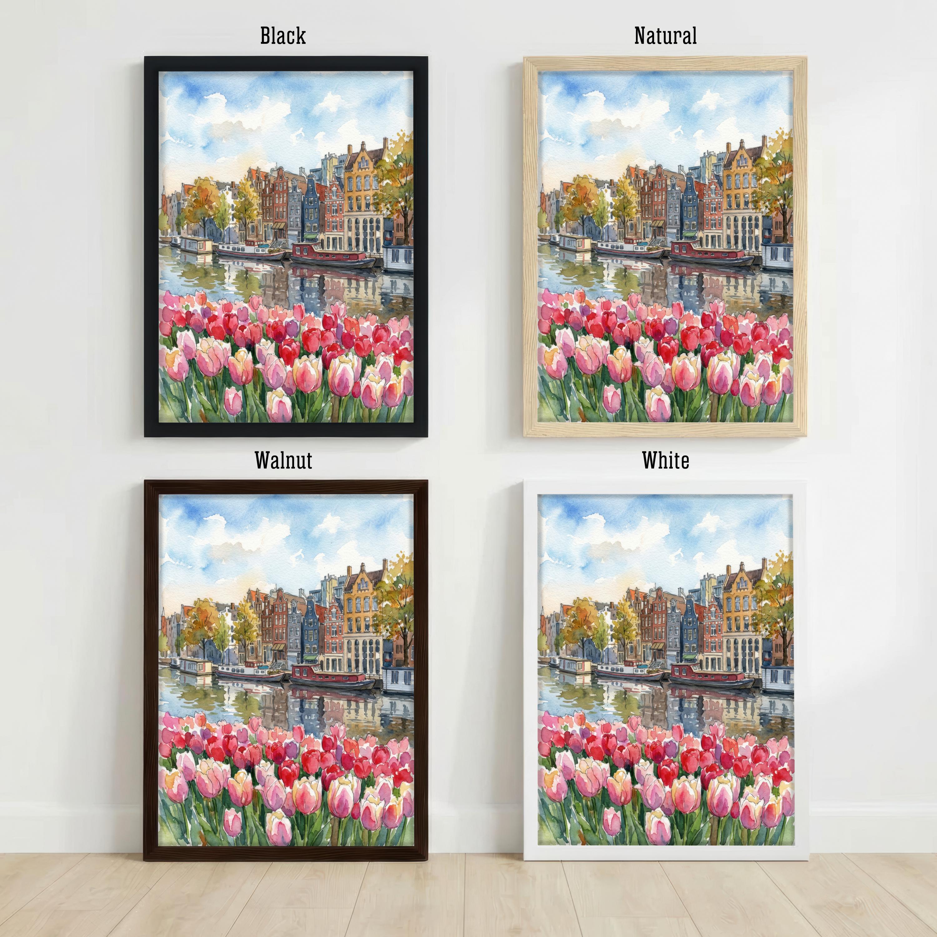 Amsterdam Canal Houses Watercolour Art Print, Netherlands Travel Poster
