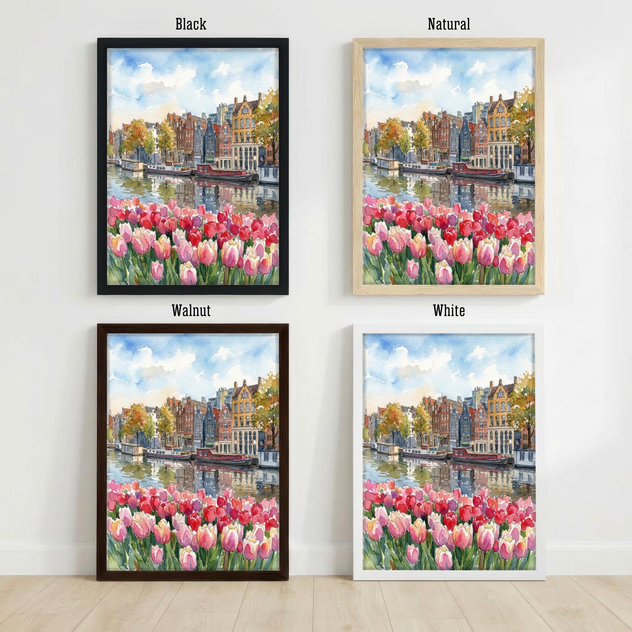 Amsterdam Canal Houses Watercolour Art Print, Netherlands Travel Poster