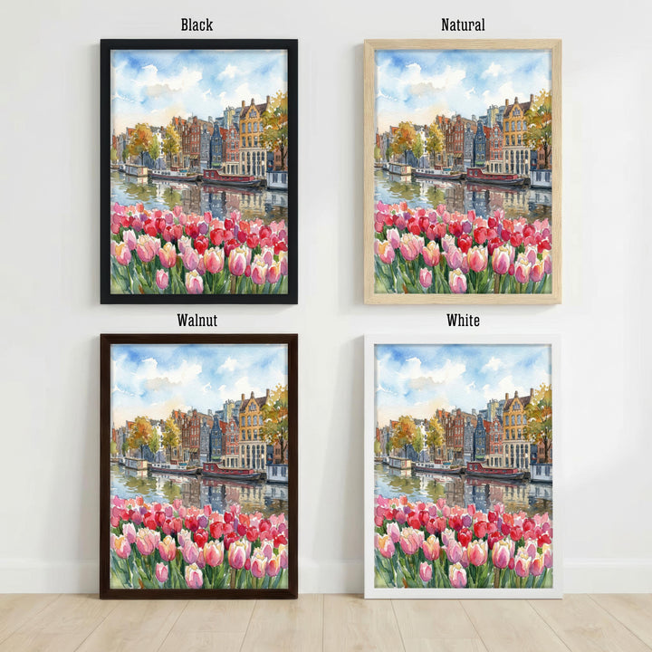 Amsterdam Watercolour Painting Poster Netherlands Wall Art City Canal Houses Print Gift for Europe Travel Lovers and Fans of Scenic