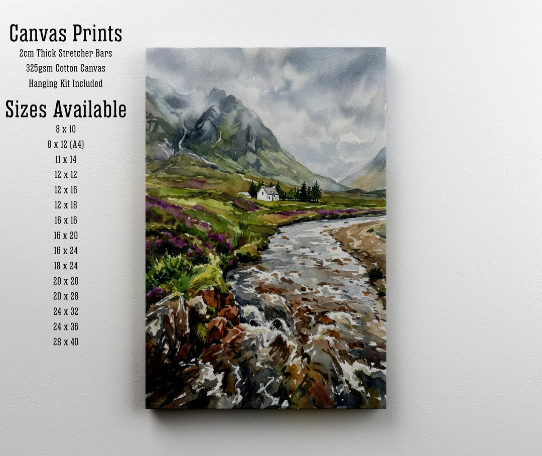 Glencoe Watercolour Painting Poster Scotland Wall Art Mountain Landscape Print Gift for UK Travel Lovers and Fans of Scenic Scottish