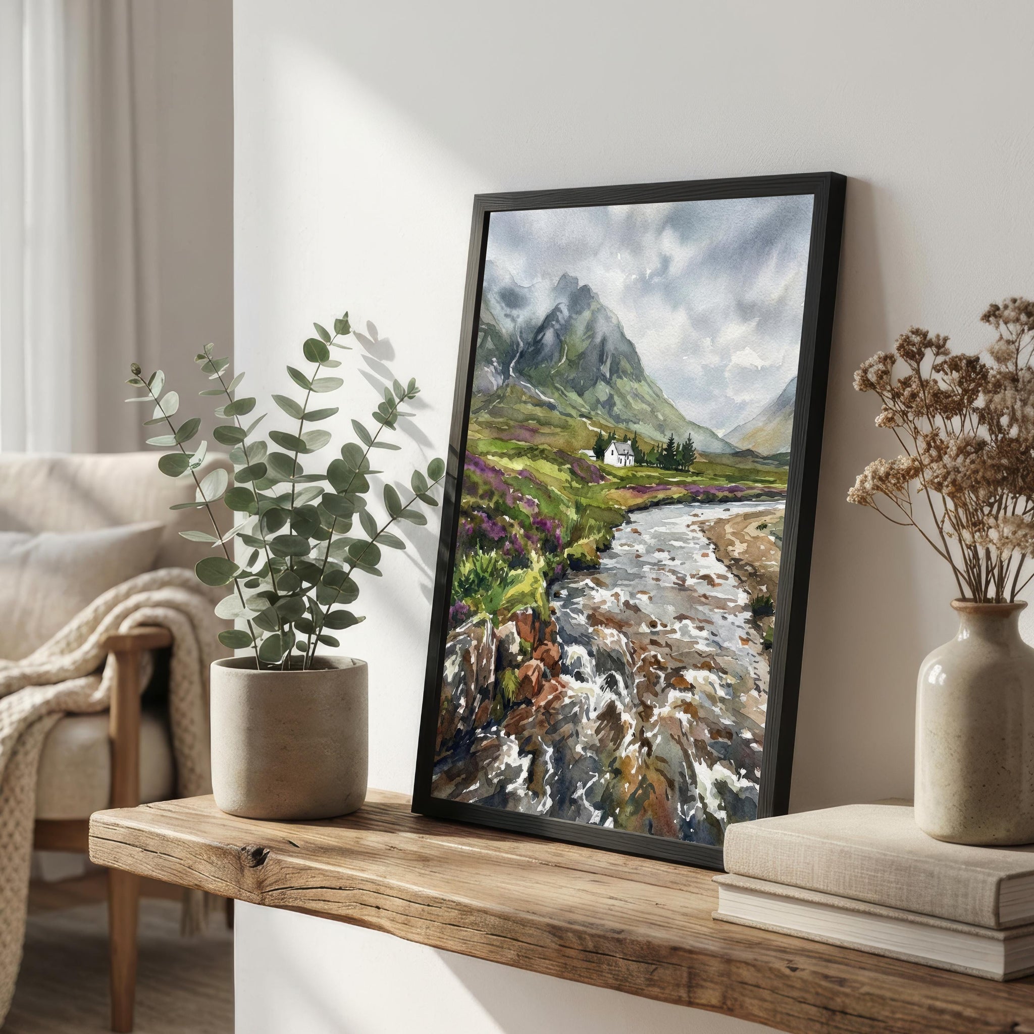 Glencoe Scotland Print: Watercolour Mountain Landscape Art