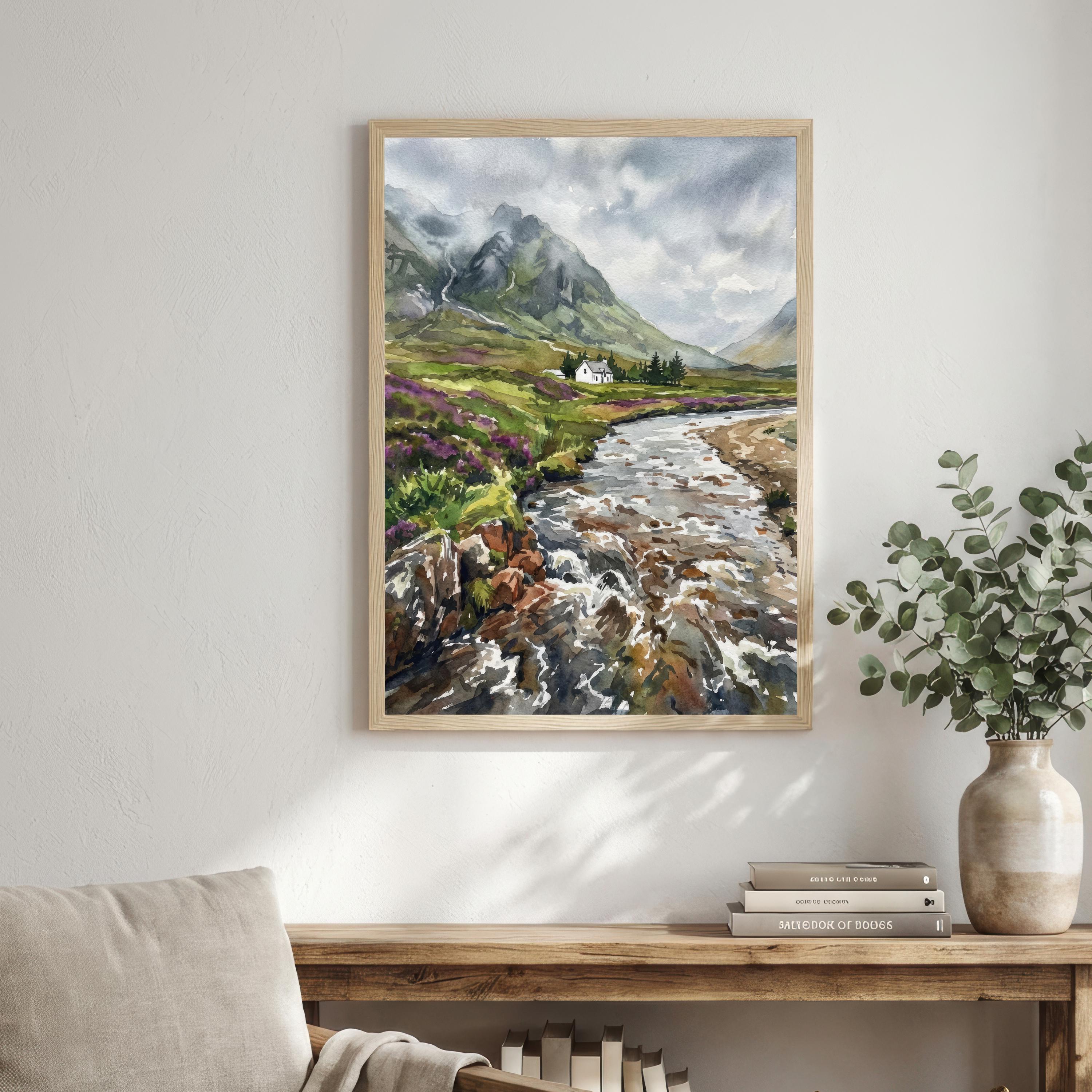 Glencoe Scotland Print: Watercolour Mountain Landscape Art