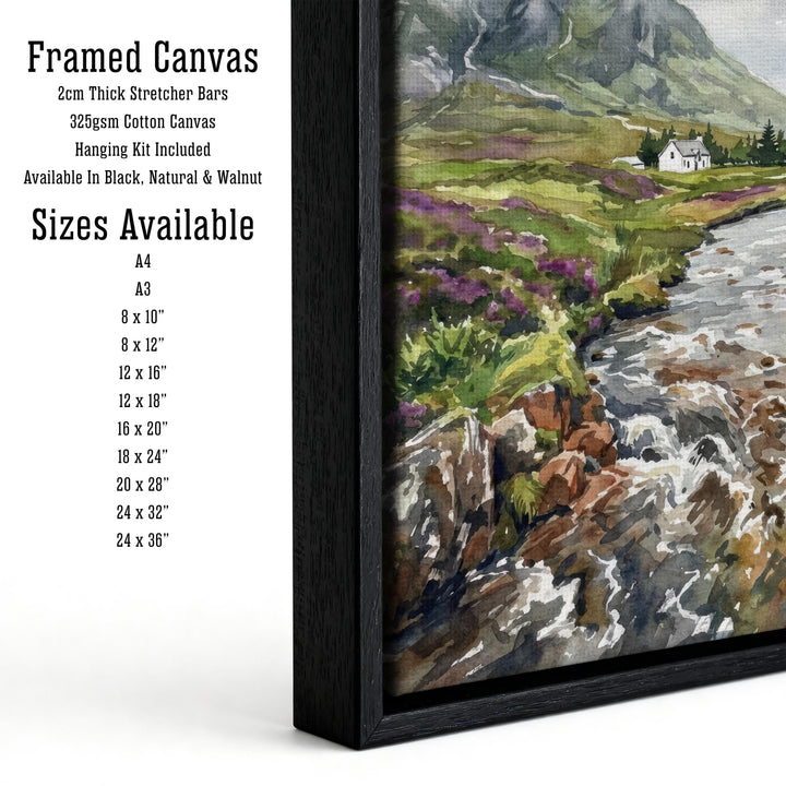 Glencoe Watercolour Painting Poster Scotland Wall Art Mountain Landscape Print Gift for UK Travel Lovers and Fans of Scenic Scottish