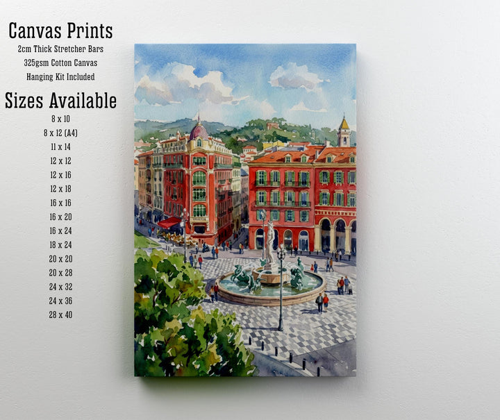 Nice France Watercolour Painting Poster Wall Art Coastal City Landscape Print Gift for Europe Travel Lovers and Fans of Scenic French